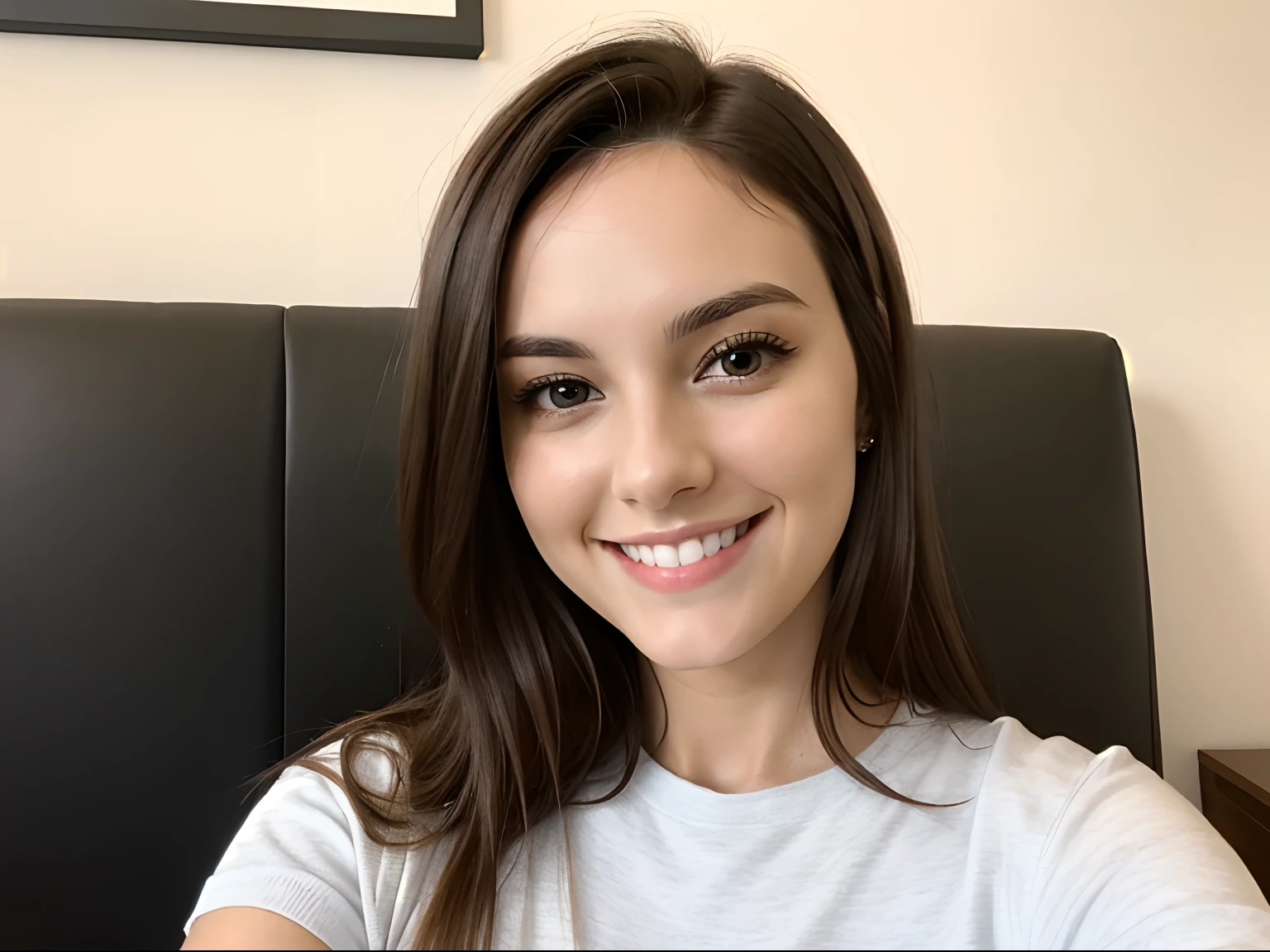 Brunette girl sticking her tongue out and holding three finger up in a selfie