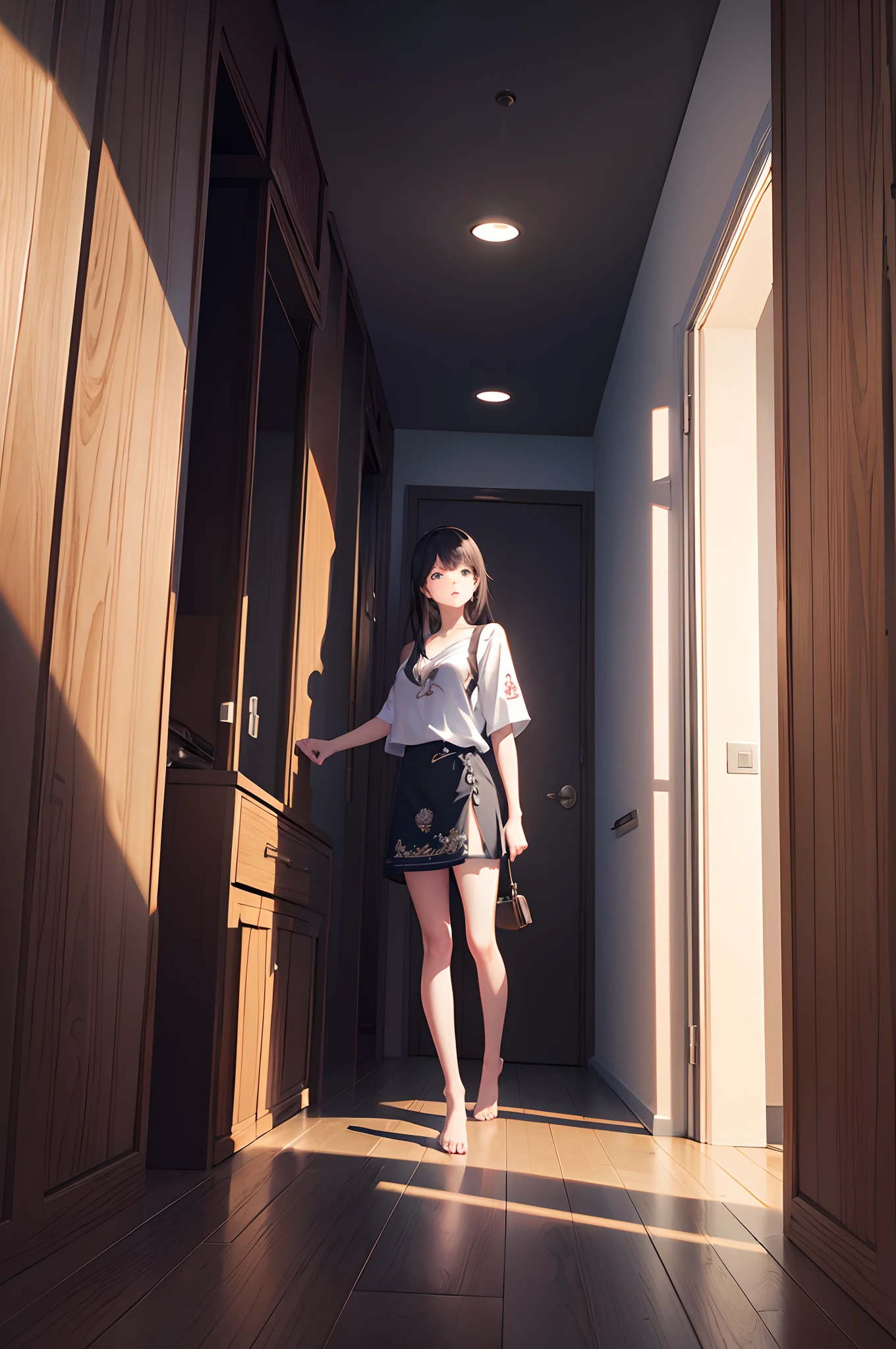 (the Extremely Detailed CG Unity 8K Wallpapers),(masutepiece), (Best Quality), (Ultra-detailed), (Best Illustration),(Best Shadow), Bedroom background, Standing, ,BREAK, .TMP,