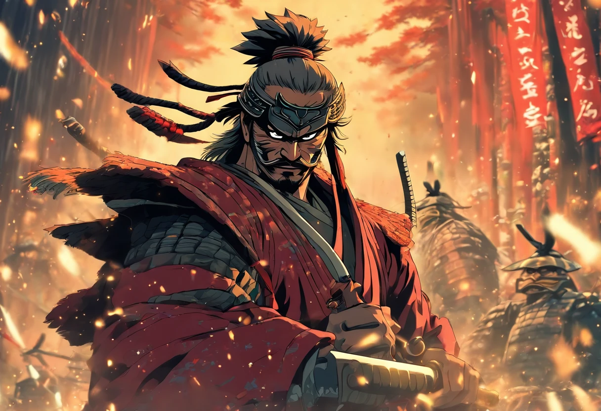 (((um homem samurai adulto com duas espadas na cintura))),((camera grande plano geral))),Contra-Plongée, olhar penetrante, cidade ciberpunk extremamente detalhada ao fundo ao fundo, roupas preta, rosto detalhado, jovem, extremamente detalhado, estilo anime, colorido, obra prima, 8k