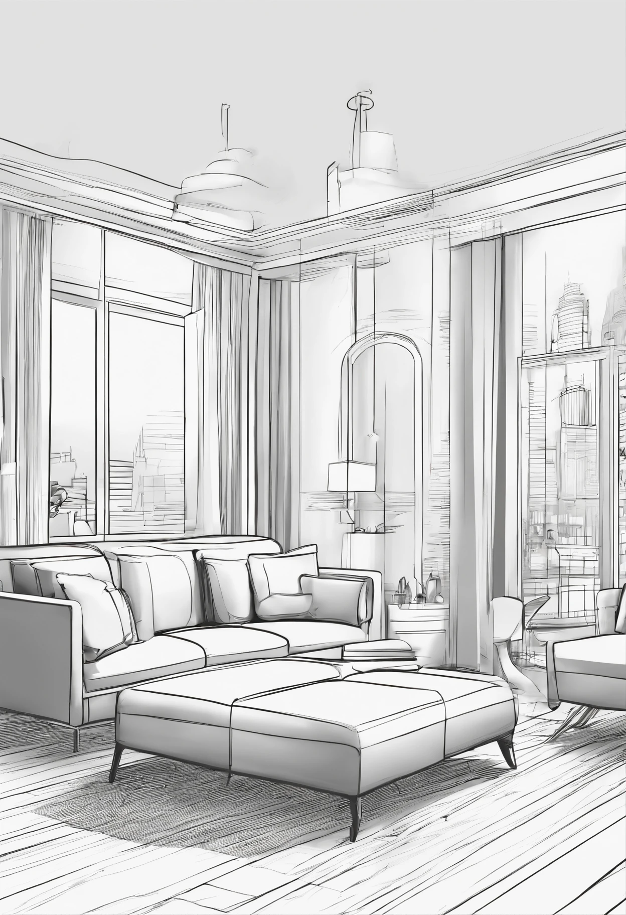 livingroom, line art, scetch