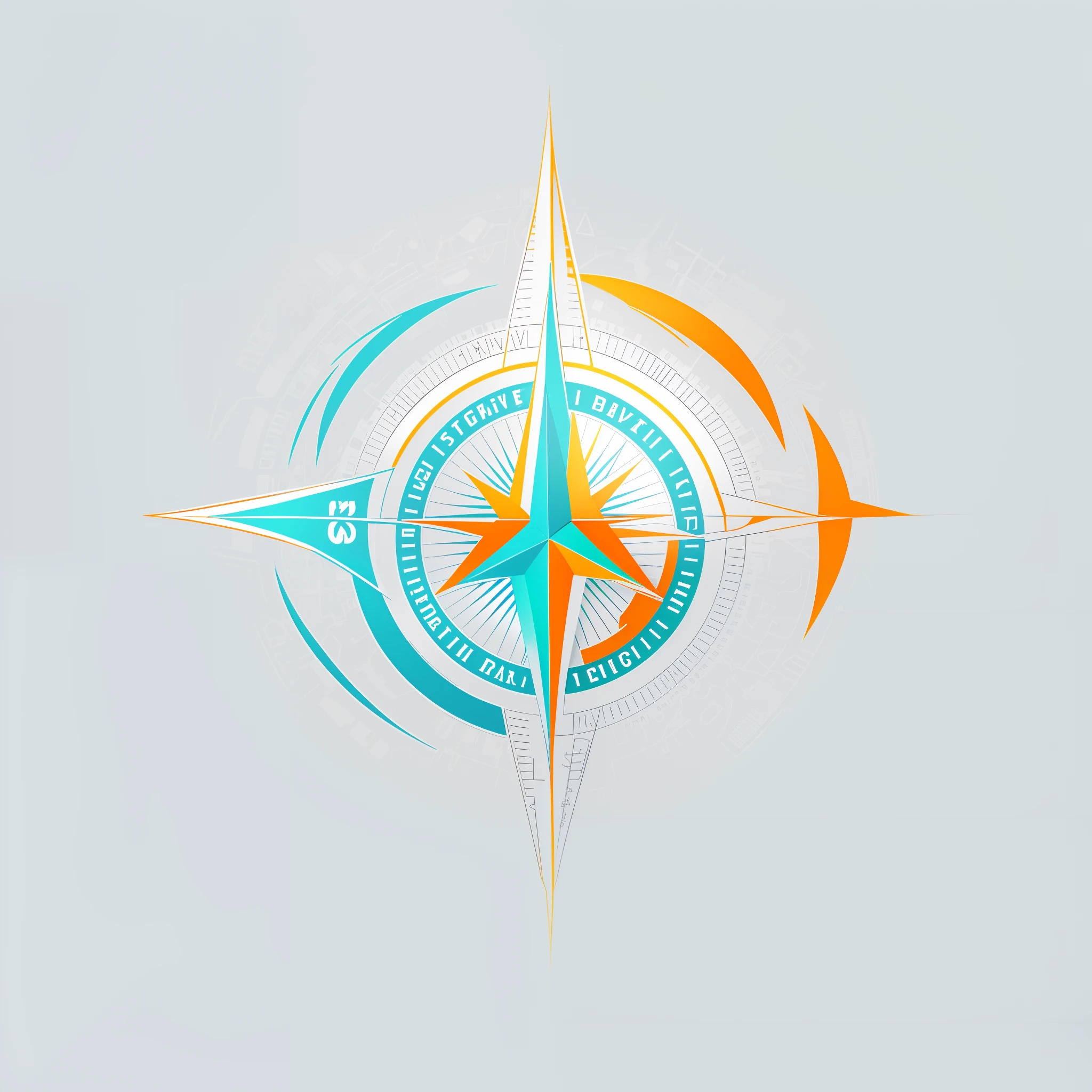 Create a company logo that's bright and rebellious. Pure white background, very simple logo that is easy to remember, burning compass symbol logo, futuristic, main colors are orange and light blue