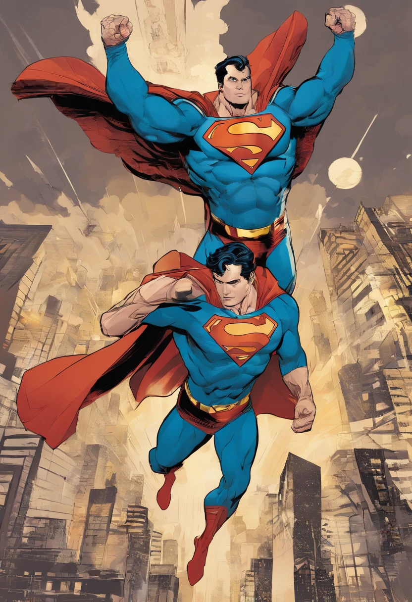 Cartaz representando um grupo de pessoas com Superman e Miracle, Estilo de Arte DC Comics, Arte no estilo dos quadrinhos, Comic book cover by Phil Noto, estilo de arte em quadrinhos, comiс style, Satoshi pode retratar um estilo de arte, classic-cult-comic-style, comiс style, Arte Digital em Quadrinhos, Capa de quadrinhos, Стиль DC Comics, Capa de quadrinhos, Arte no estilo dos quadrinhos