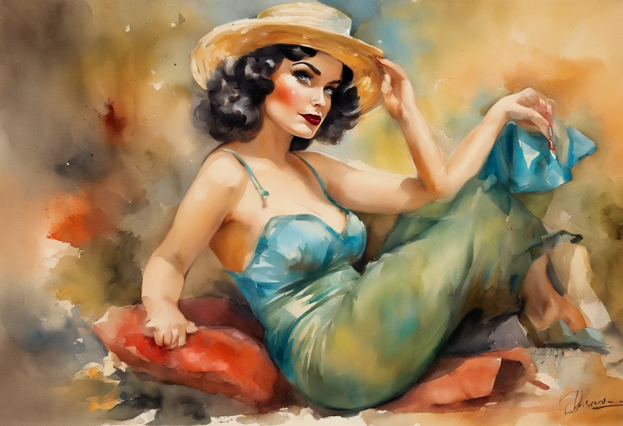 In this vibrant illustration inspired by vintage pinup art, DBZ's Bulma Exudes Retro Charm. Sporting a red lipstick and a playful polka dot set, She embraces the aesthetics of vintage fashion. Seu short de cintura alta e top cropped acentuam perfeitamente sua figura, enquanto seu cabelo azul ondulado adiciona um toque de singularidade. Tendo como pano de fundo um plano de apoio, this work pays homage to the classic pinup style of artists such as Gil Elvgren or Alberto Vargas, capturing the essence of a bygone era, Mistura, liso, Serious, detailed expressions, estilo de arte, Olhos detalhados, HDR, UHD, 64 mil, RTX, Sharp, foco nítido, altamente detalhado, detalhes intrincados, profissional, artistic flow, ultra detalhado, high-resolution photograph