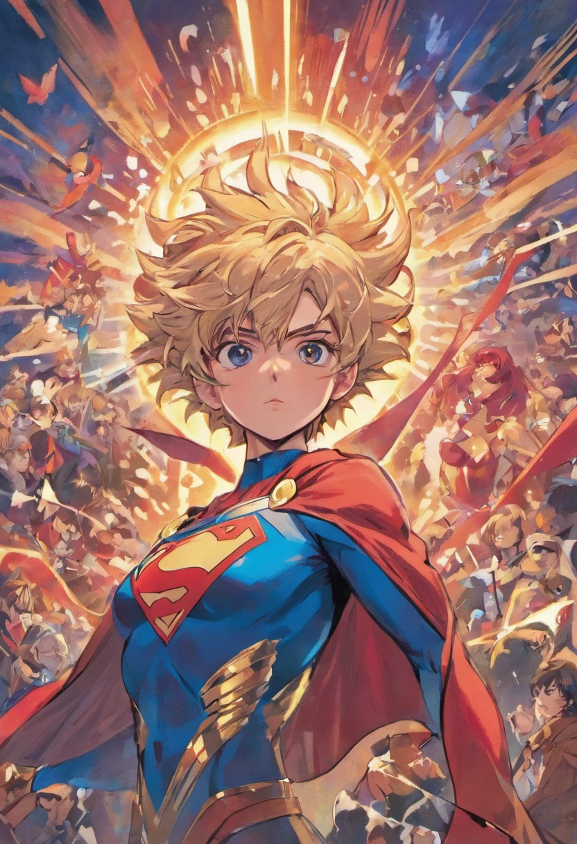 Cartaz representando um grupo de pessoas com Superman e Miracle, Estilo de Arte DC Comics, Arte no estilo dos quadrinhos, Comic book cover by Phil Noto, estilo de arte em quadrinhos, comiс style, Satoshi pode retratar um estilo de arte, classic-cult-comic-style, comiс style, Arte Digital em Quadrinhos, Capa de quadrinhos, Стиль DC Comics, Capa de quadrinhos, Arte no estilo dos quadrinhos