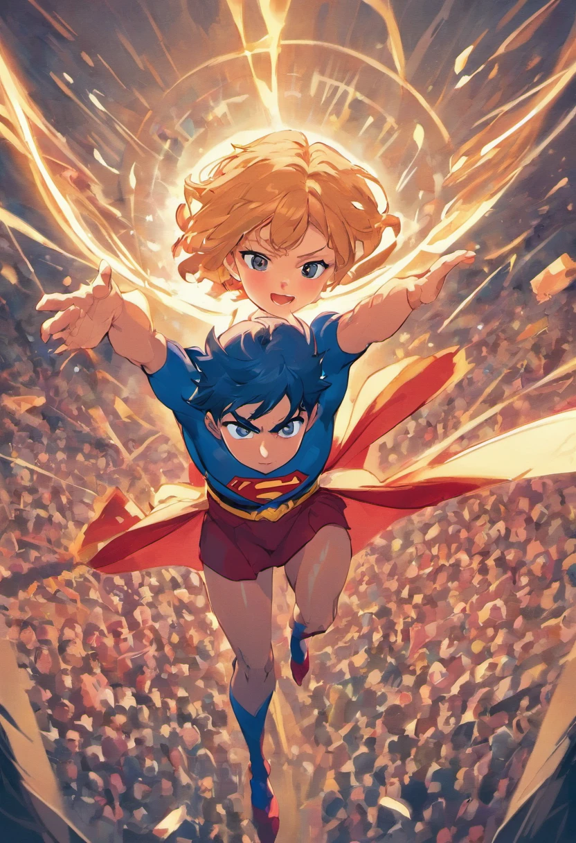 Cartaz representando um grupo de pessoas com Superman e Miracle, Estilo de Arte DC Comics, Arte no estilo dos quadrinhos, Comic book cover by Phil Noto, estilo de arte em quadrinhos, comiс style, Satoshi pode retratar um estilo de arte, classic-cult-comic-style, comiс style, Arte Digital em Quadrinhos, Capa de quadrinhos, Стиль DC Comics, Capa de quadrinhos, Arte no estilo dos quadrinhos