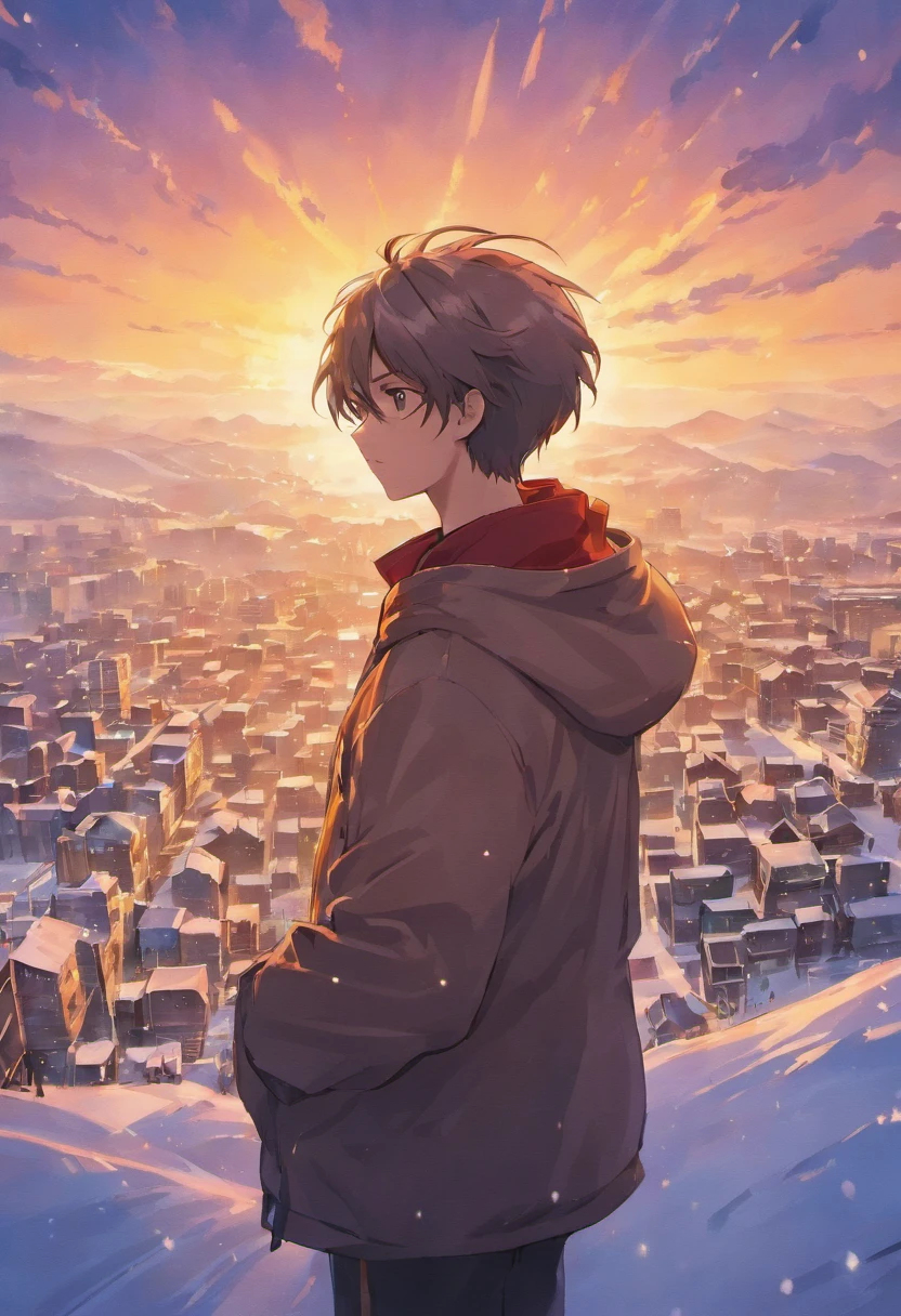 Boy, cool style, sunrise, winter