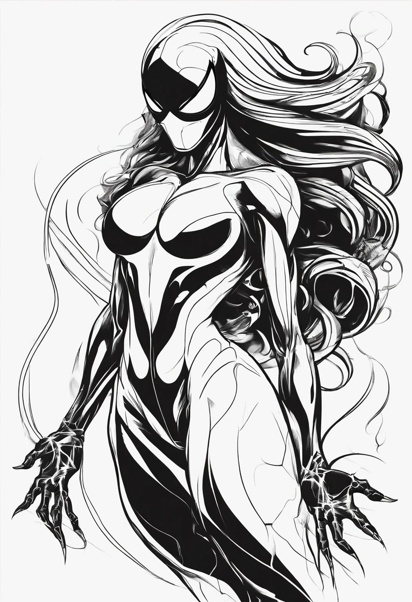 venom symbiote, female, topless, thick, squatting