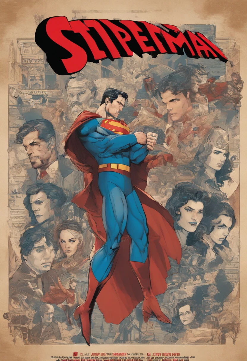 Cartaz representando um grupo de pessoas com Superman e Miracle, Estilo de Arte DC Comics, Arte no estilo dos quadrinhos, Comic book cover by Phil Noto, estilo de arte em quadrinhos, comiс style, Satoshi pode retratar um estilo de arte, classic-cult-comic-style, comiс style, Arte Digital em Quadrinhos, Capa de quadrinhos, Стиль DC Comics, Capa de quadrinhos, Arte no estilo dos quadrinhos