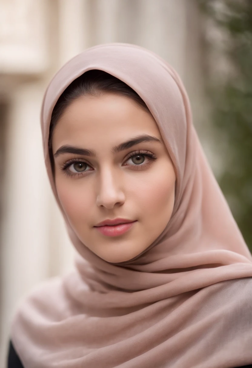 (a beautiful 20-year-old woman wearing a hijab, confident expression, bright eyes) her complete body is seen