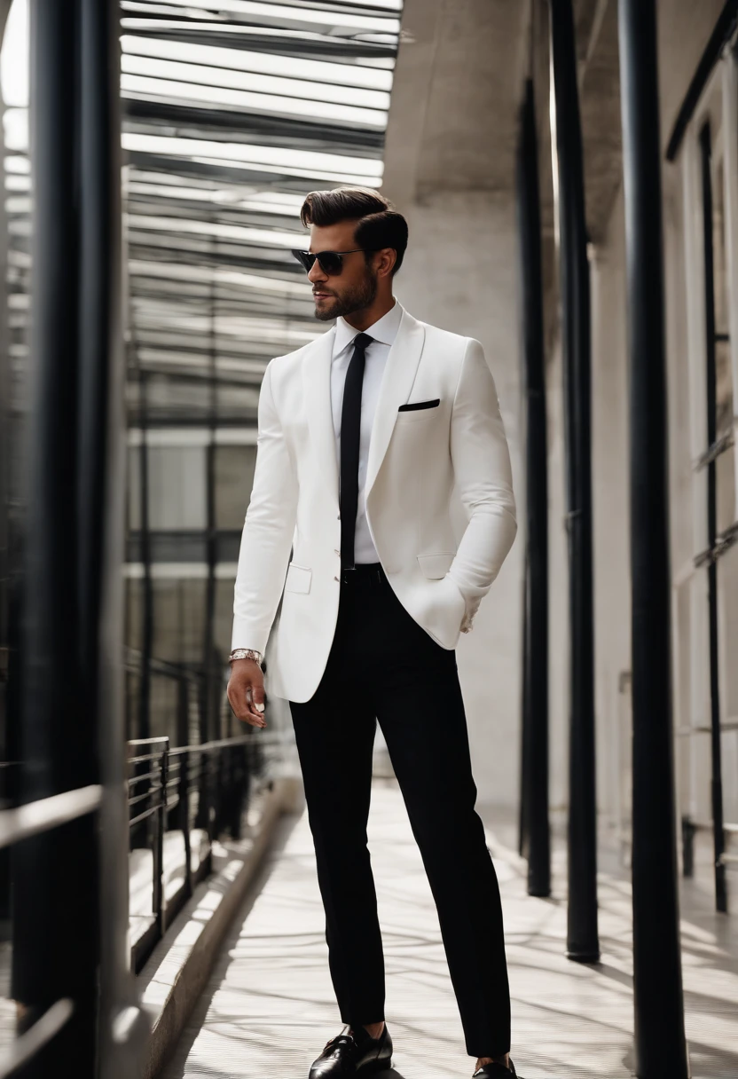 arafed man in a white shirt and black pants standing in a room, roupas sob medida, grey pants and black dress shoes, apelo masculino alta moda, Vestido Formal, Homem magro com pele negra, careca, Macho bonito, male proportions, bonito e elegante, black suit pants, modelo masculino, modelo posando, with a business suit on, bonito e atraente