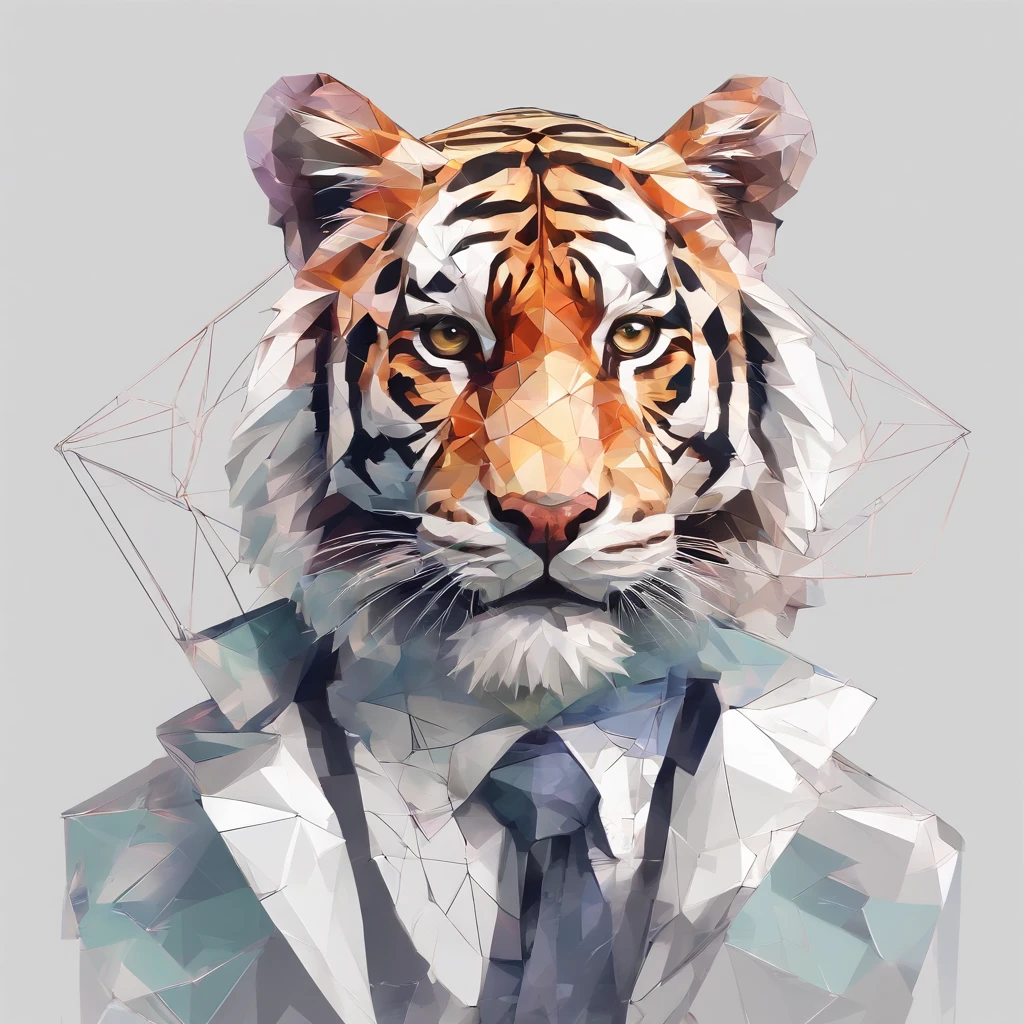 Perfect alignment, Cute little tiger wearing a jacket，crystal vases，Rose flower, Wearing sunglasses, cheerfulness, Standing position, Abstract beauty, Centered, Looking at the camera, Facing the camera, nearing perfection, Dynamic, Highly detailed, smooth, Sharp focus, 8K, high definition resolution, illustration, Art by Carne Griffiths and Wadim Kashin, White background