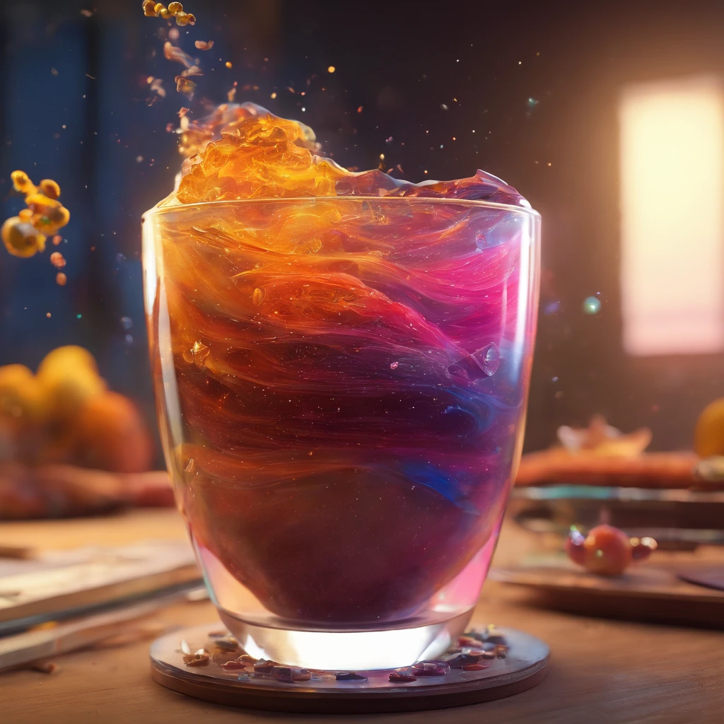 The universe in a cup, The whole universe exists inside the glass....., Planets and galaxies in a glass, Wooden dining table, super realistic, hyper detailed, dramatic lighting, 4k, ultra hd, Realistic, bright colours, A highly detailed, UHD Drawing, Pen and ink, perfect composition, Beautiful detailed intricate insanely detailed octane make trending on artstation, 8K art photography, photorealistic concept art, soft natural volumetric cinematic perfect light