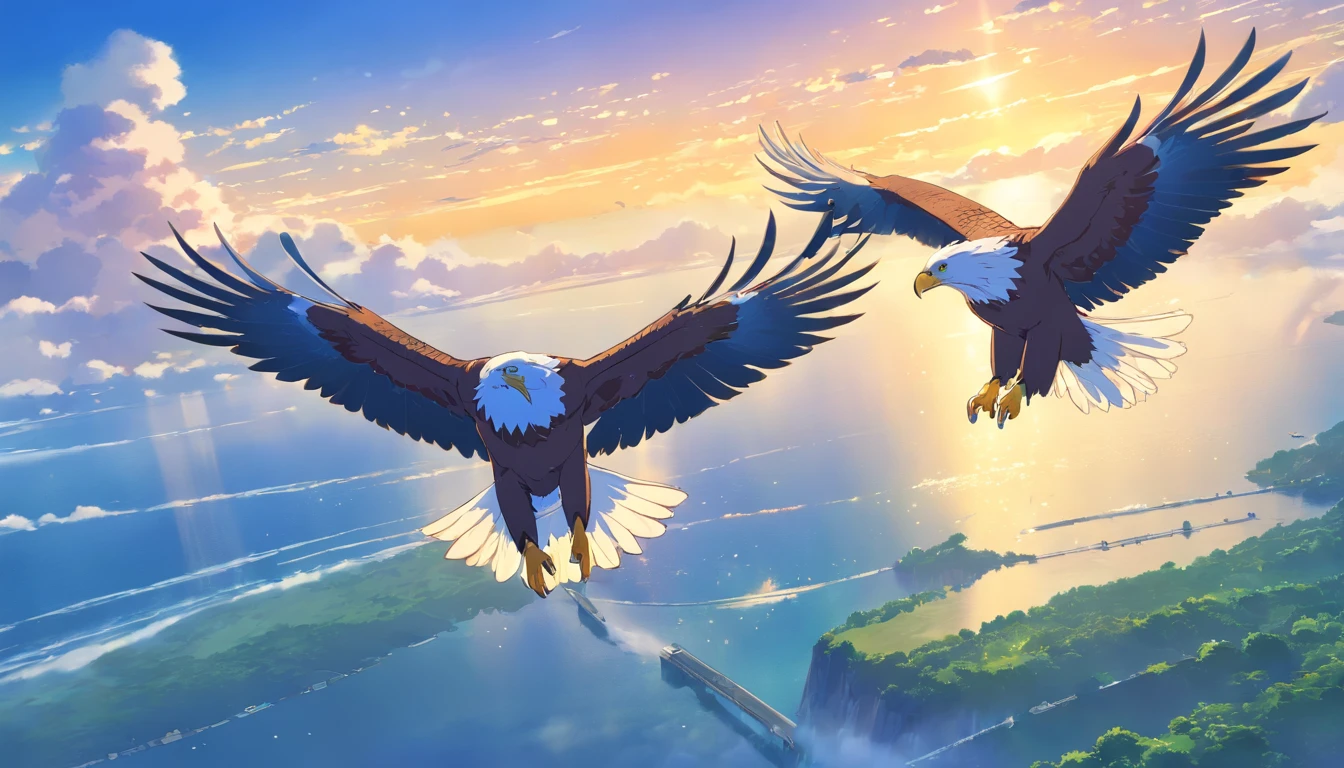 Two eagles flying together