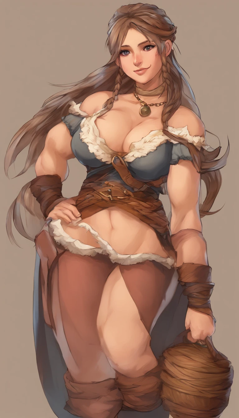 ultra detail, high resolution, ultra detailed, best quality, amazing, top quality, 1woman, pose, dwarf, female dwarf, fantasy, braids, stout, wide body type, large breasts, huge breasts, breasts larger than head, wide hips, short, shortstack, mountain dwarf, pants, boob window, long black hair, braided hair, 5 feet tall, short height, sexy, thick, muscular, breasts, big boobs, large boobs, huge boobs, bigger boobs, stout body, broad body, buxom, squat, broad body
