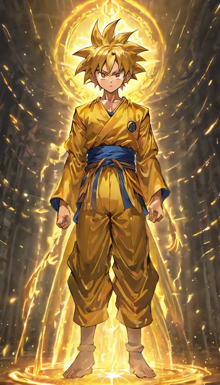 (Goku super Sayajin4 is in front of the shiny golden Buddha,Transparent Buddha statue,Estilo de pintura chinesa,intensidade de close-up,Zhong Fenghua,Kazuyuki Takamatsu,Han Yonghao,deus luz,O sol brilha,Efeito de luz do espelho,3Drenderingof,Zbrush rendering)