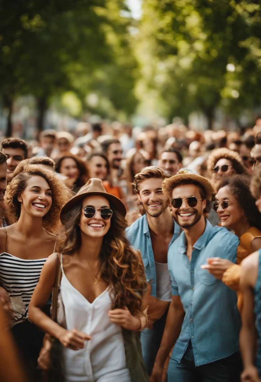 imagens de pessoas amiga, jovens ,Men and women smiling in a beautiful and cheerful and sunny place with men and women in a crowd in a metropolitan city