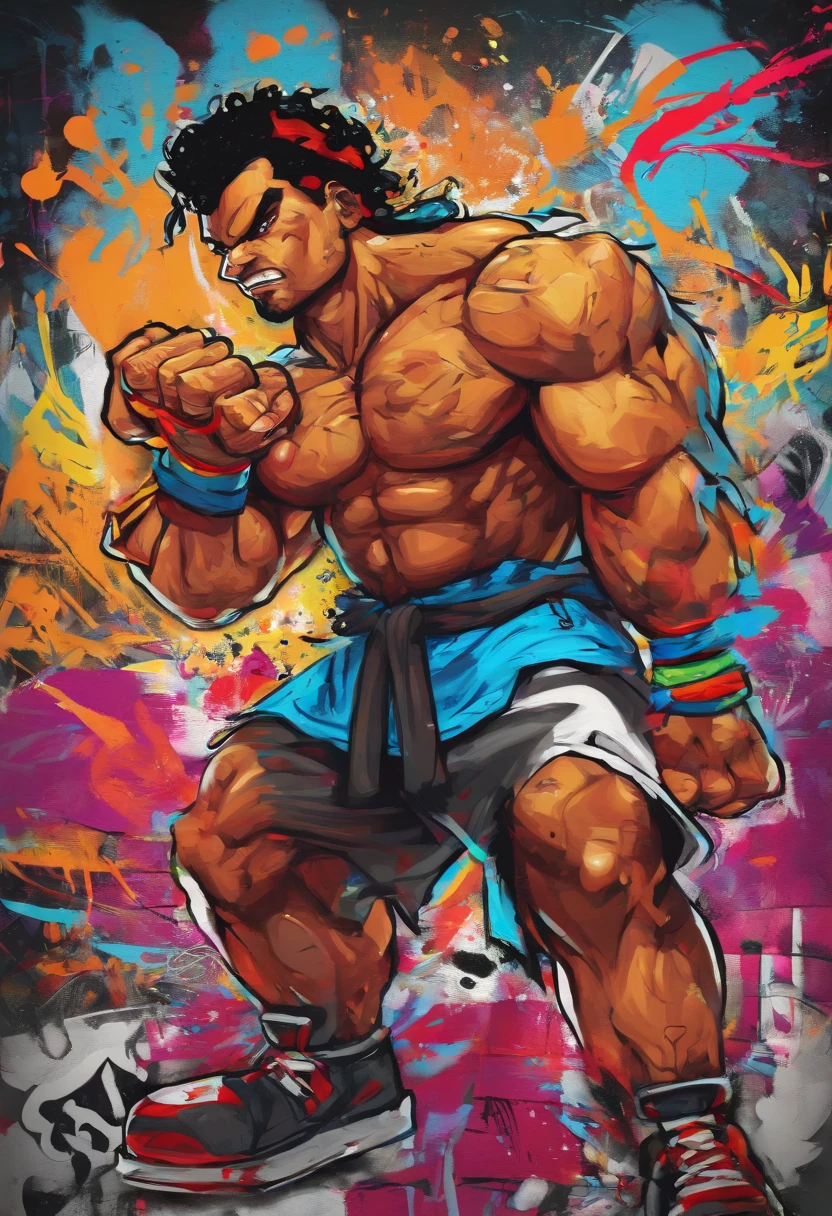 Black man with low haircut Social red cord of Capoeira with characteristics of a skilled fighter