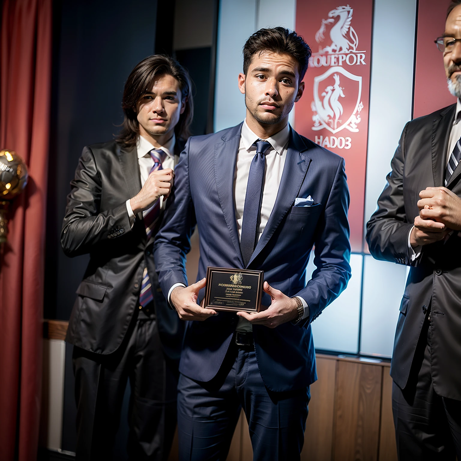 Homem Soccer Player in Liverpool Receiving a suit award