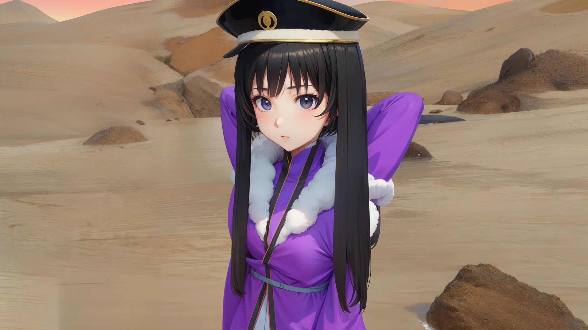 an anime girl、black eyes