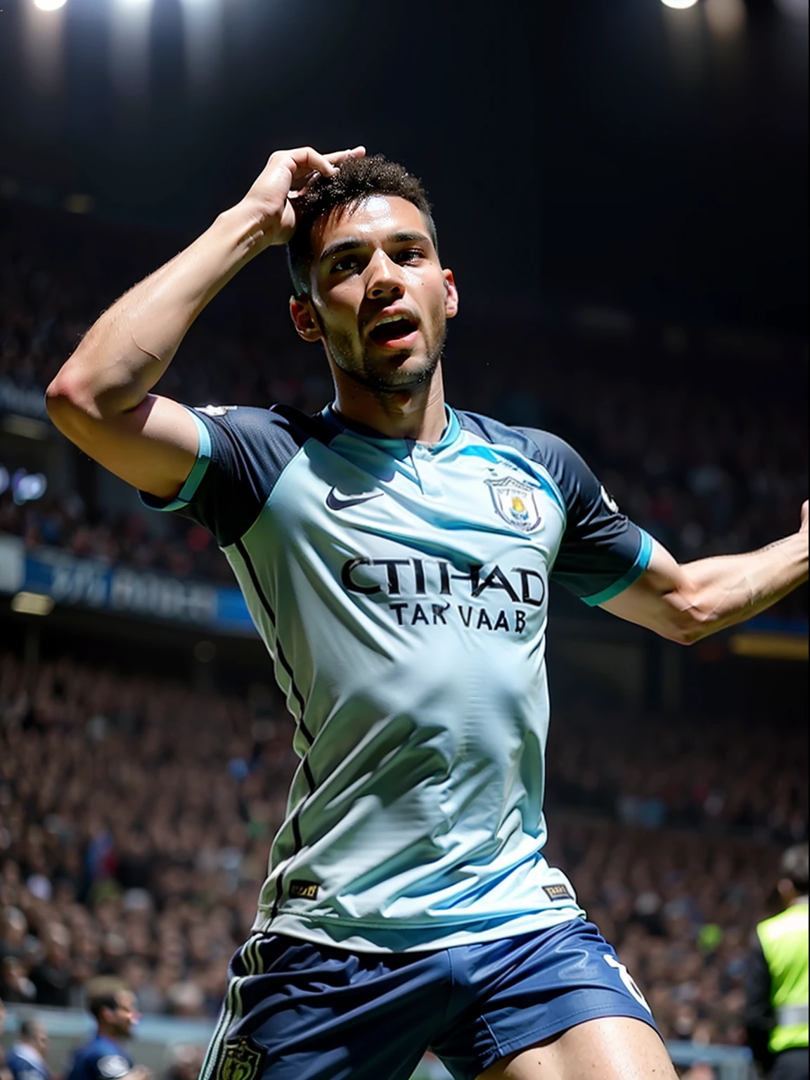 Homem Soccer Player in Manchester City, Celebrating the goal