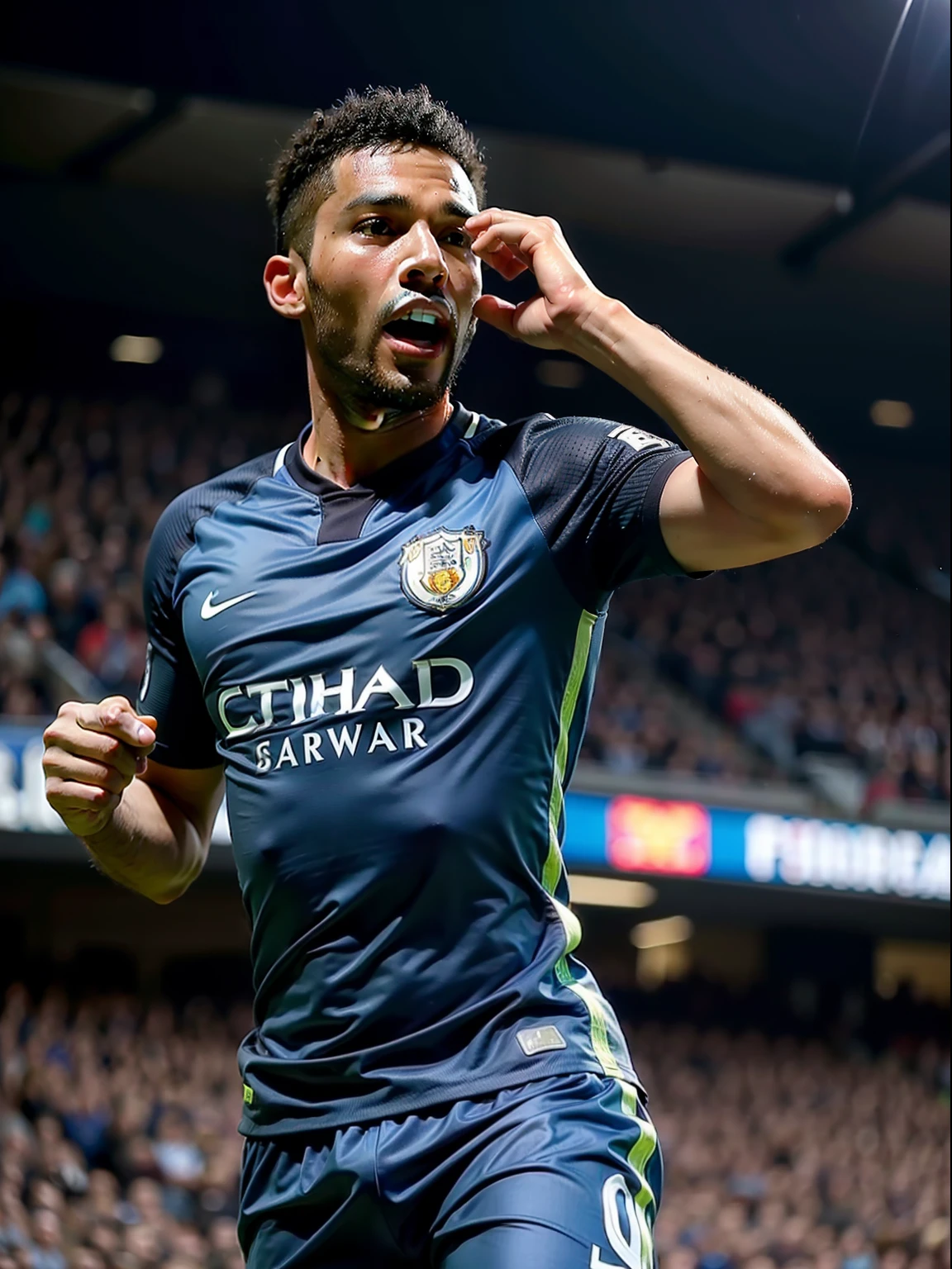 Homem Soccer Player in Manchester City, Celebrating the goal