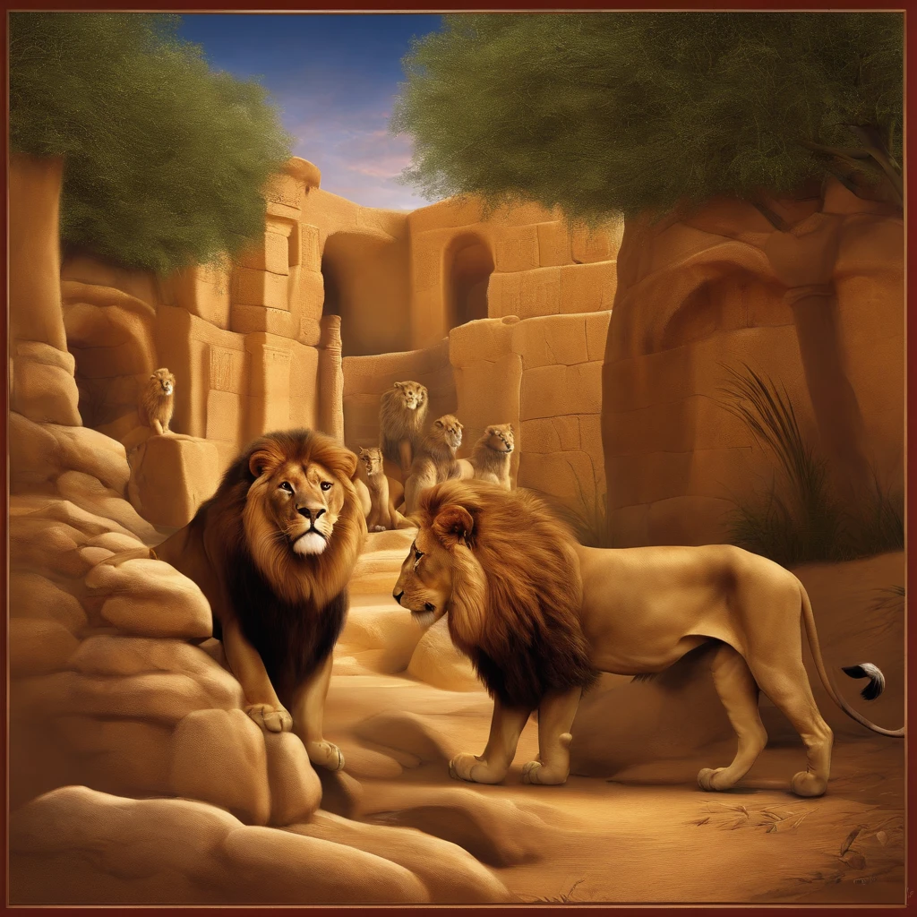 create the biblical setting of the story of Daniel in the den and the lions around it