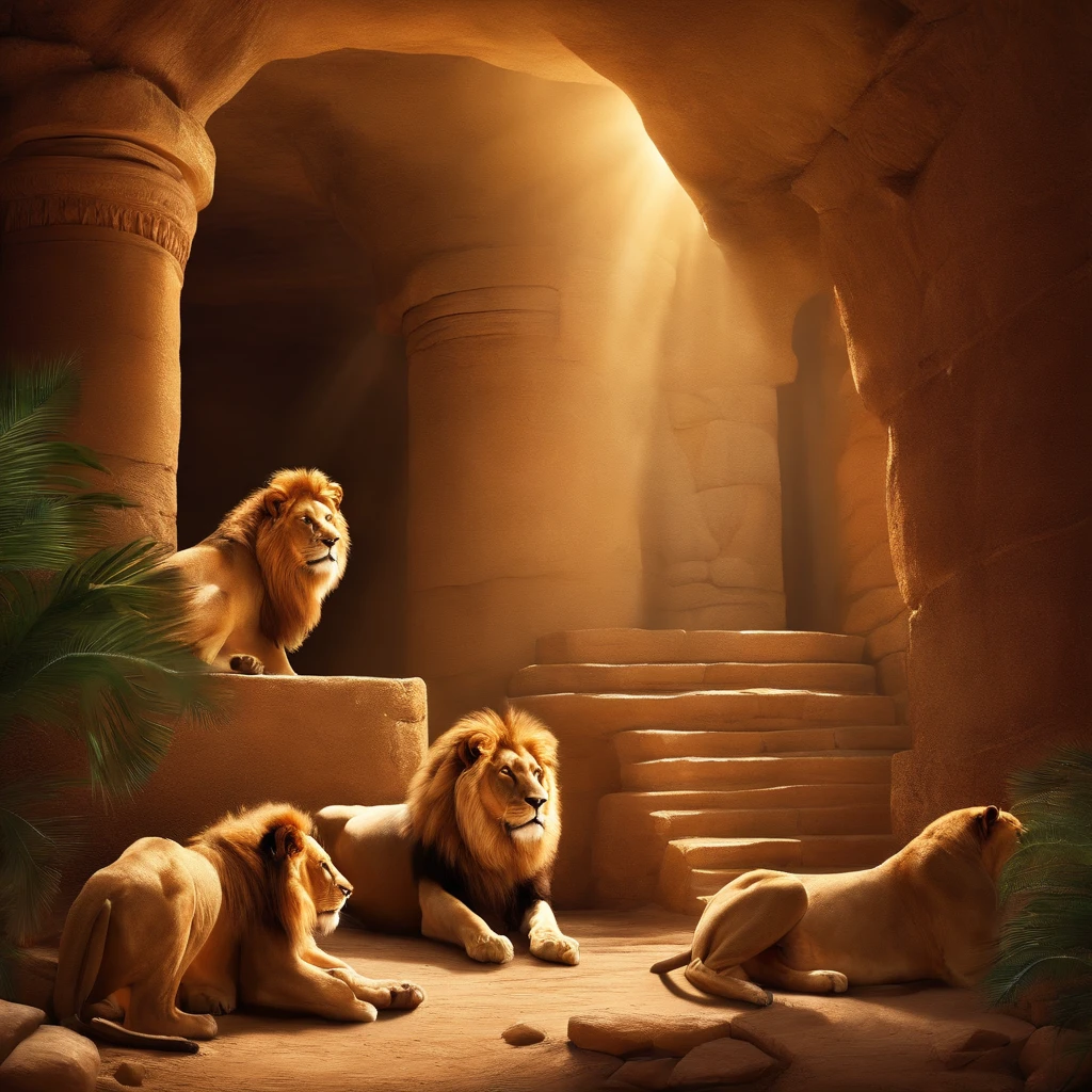 create the biblical setting of the story of Daniel in the den and the lions around it