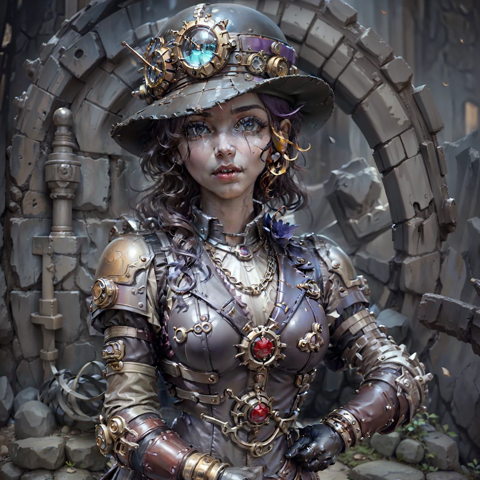 Stone statue girl, violeta, realista, steampunk