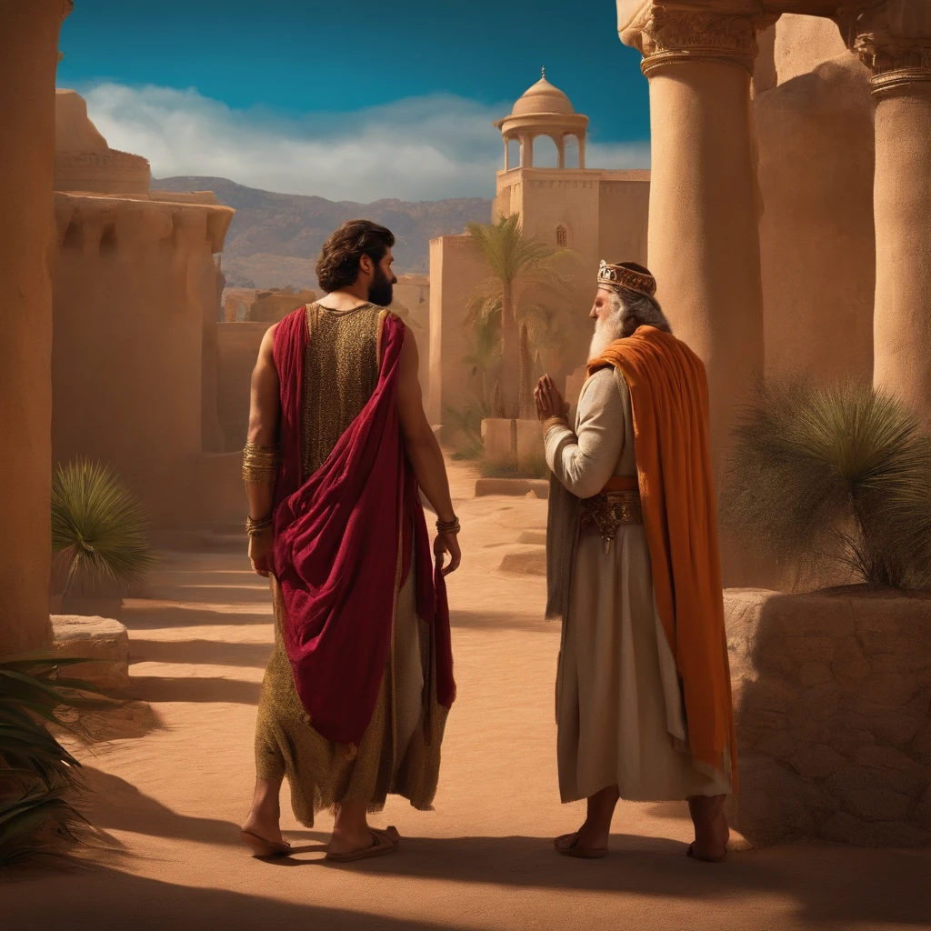 Create the biblical setting of the story KING DAVID EMBRACING A FRIEND