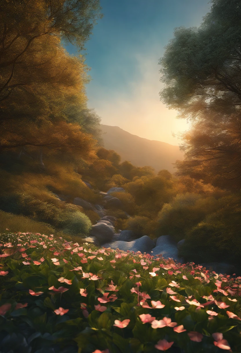master part, best quality, (Muito detalhado CG unidade 8k papel de parede) (best quality), (best illustration), (Melhores Sombras) Natureza', mar azul,Delicate Leaves Petals of Various Colors Falling in the Air Light Tracking, super detalhado --v6