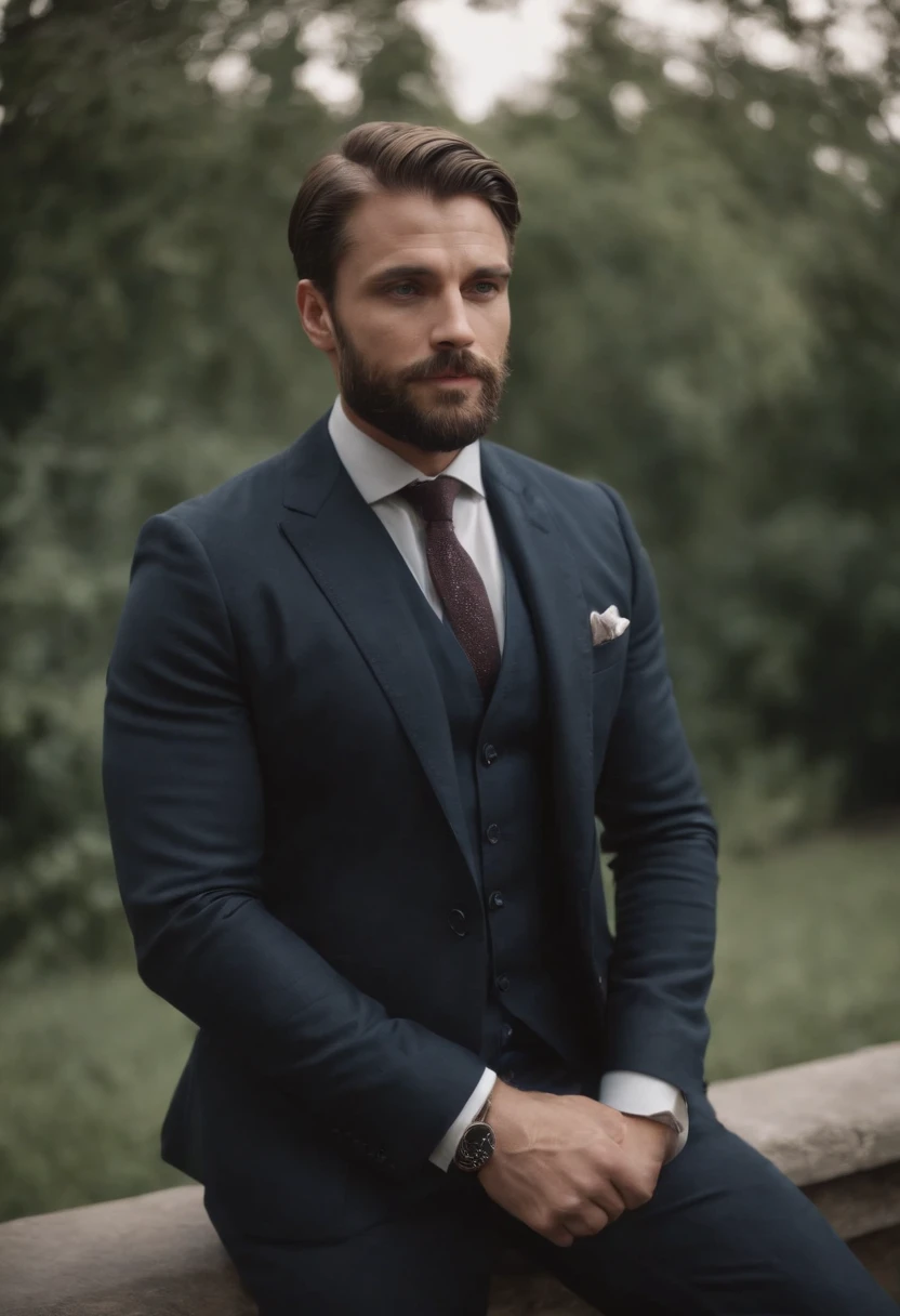 Homem renezitow de terno , barba linda , homem sexy executivo, terno preto