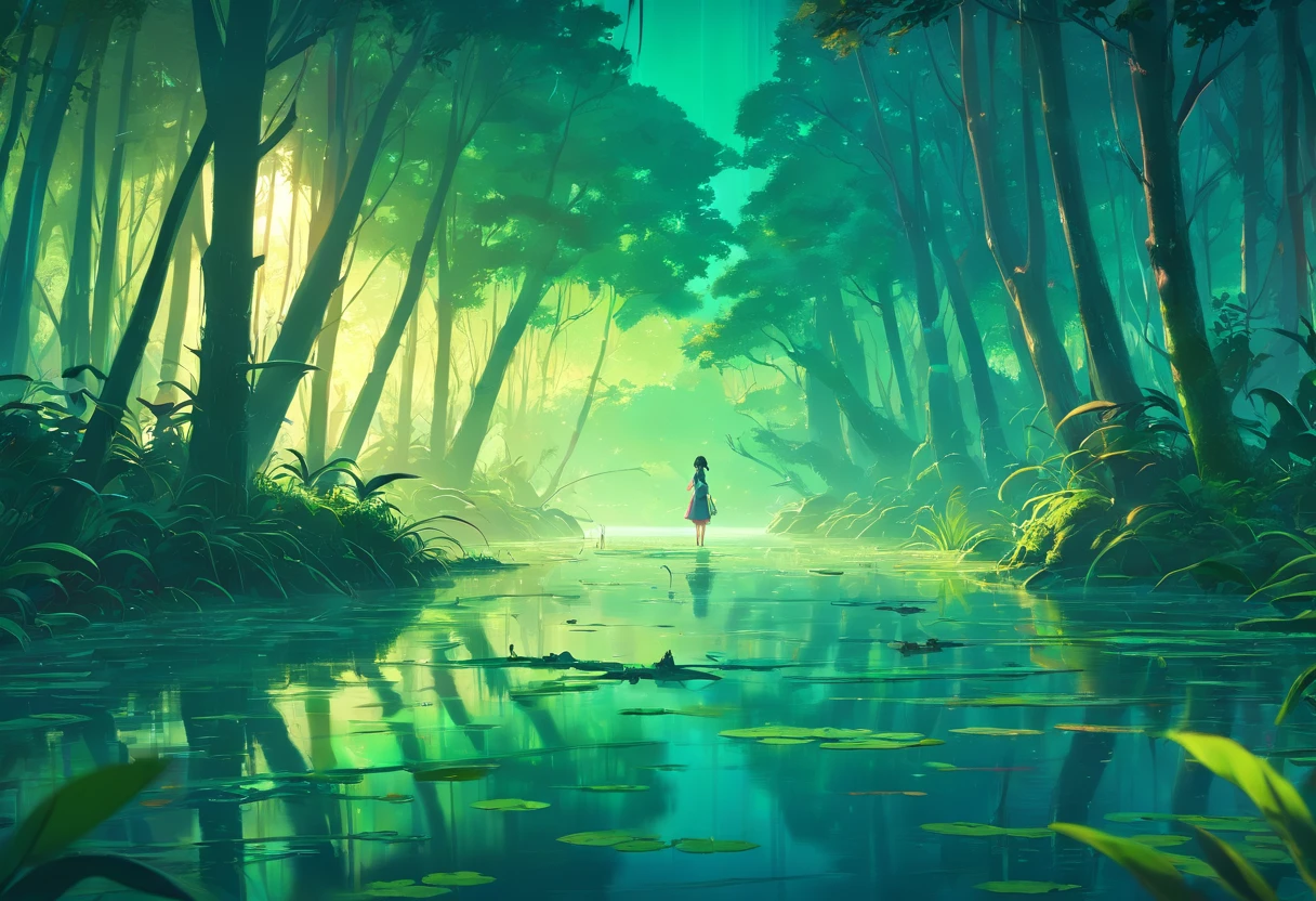 A creepy swamp, sci-fi horror, dramatic lighting, 4k, arte conceitual, altamente detalhado, Volumetric lighting, global ilumination, octan render,  Estilo-SwampMagic, Eldritch, cosmico, energia escura