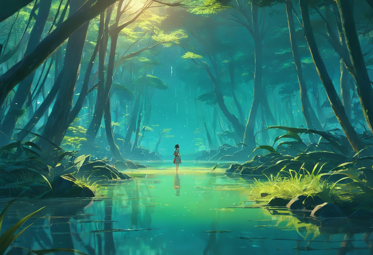 A creepy swamp, sci-fi horror, dramatic lighting, 4k, arte conceitual, altamente detalhado, Volumetric lighting, global ilumination, octan render, Estilo-SwampMagic, Eldritch, cosmico, energia escura