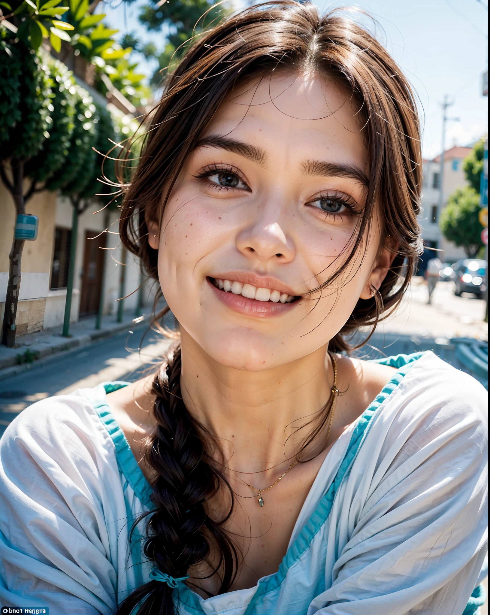 Hermosa chica con cara hermosa, posing for the camera, La cara es claramente visible, Hay una dulce sonrisa en la cara, El fondo es muy realista.