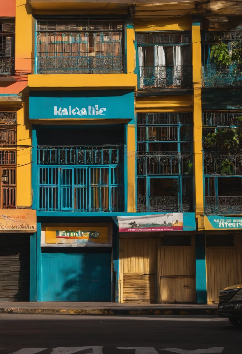 Facade of a hardware store on an avenue in Caracas seen from the opposite sidewalk at four in the afternoon on a sunny day