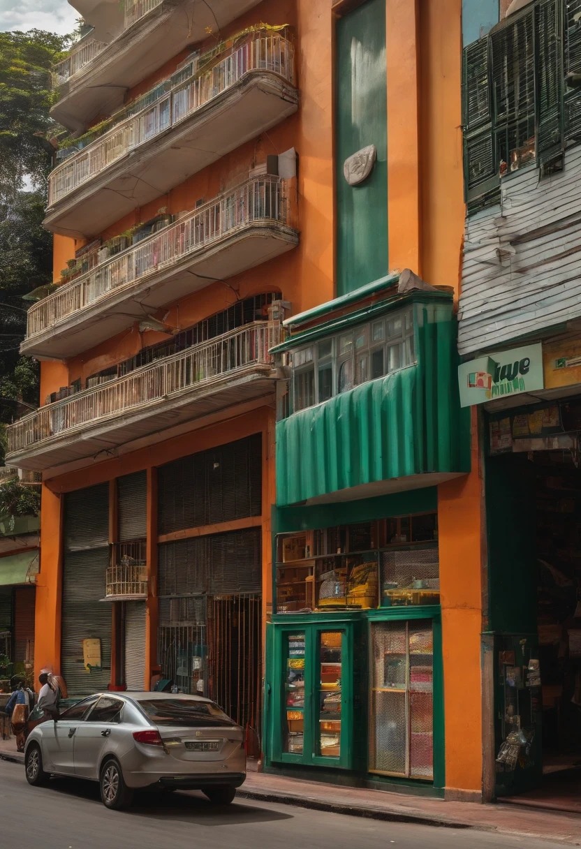 Facade of a hardware store on an avenue in Caracas seen from the opposite sidewalk at four in the afternoon on a sunny day