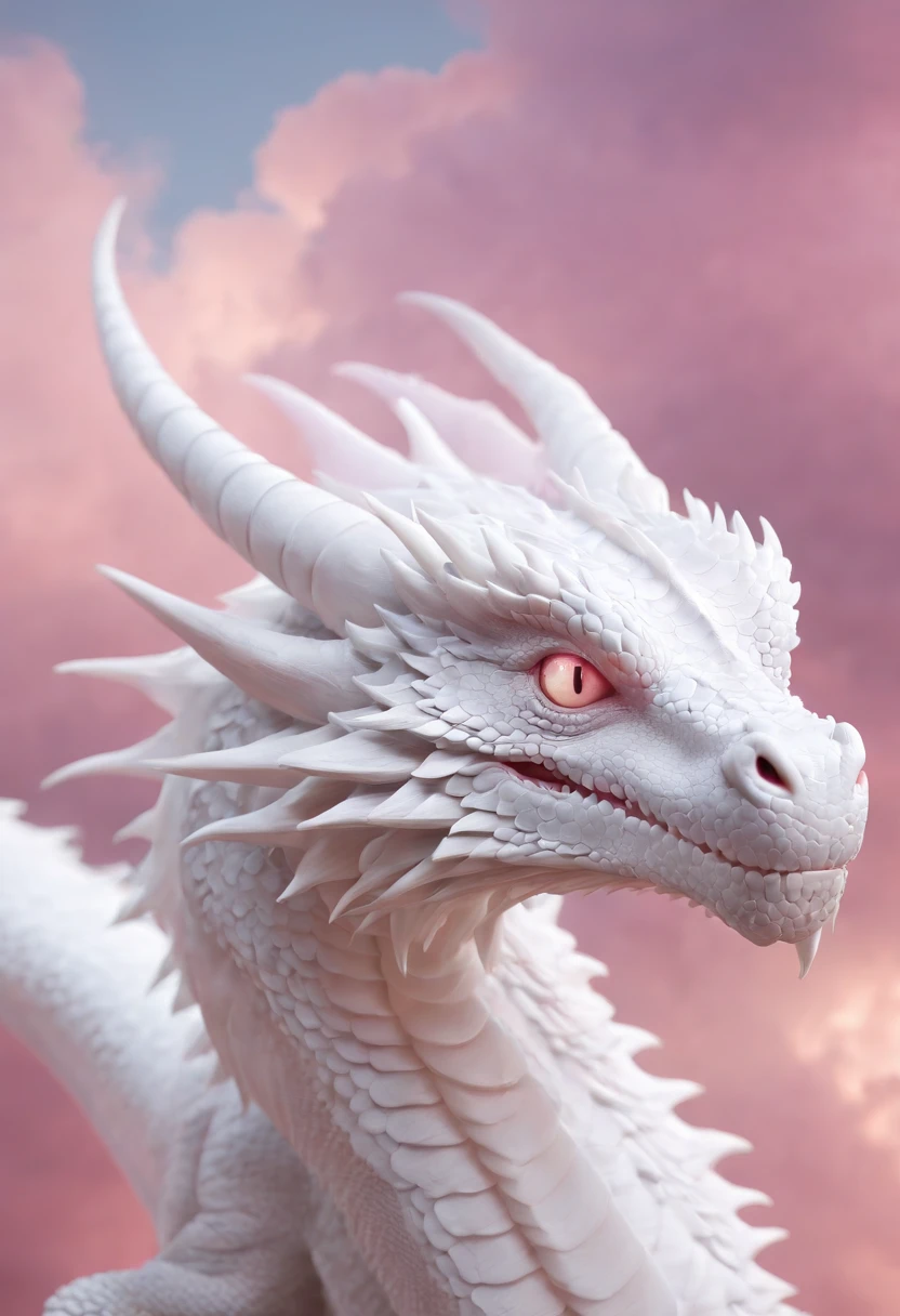 "(best quality,4k,8k,highres,masterpiece:1.2),ultra-detailed,white dragon,fluorescent scales,pastel pink,beautiful detailed eyes,long white whiskers,sharp claws,dragon wings,hovering in the sky,pinkish sky,glowing clouds,sparkling stars"