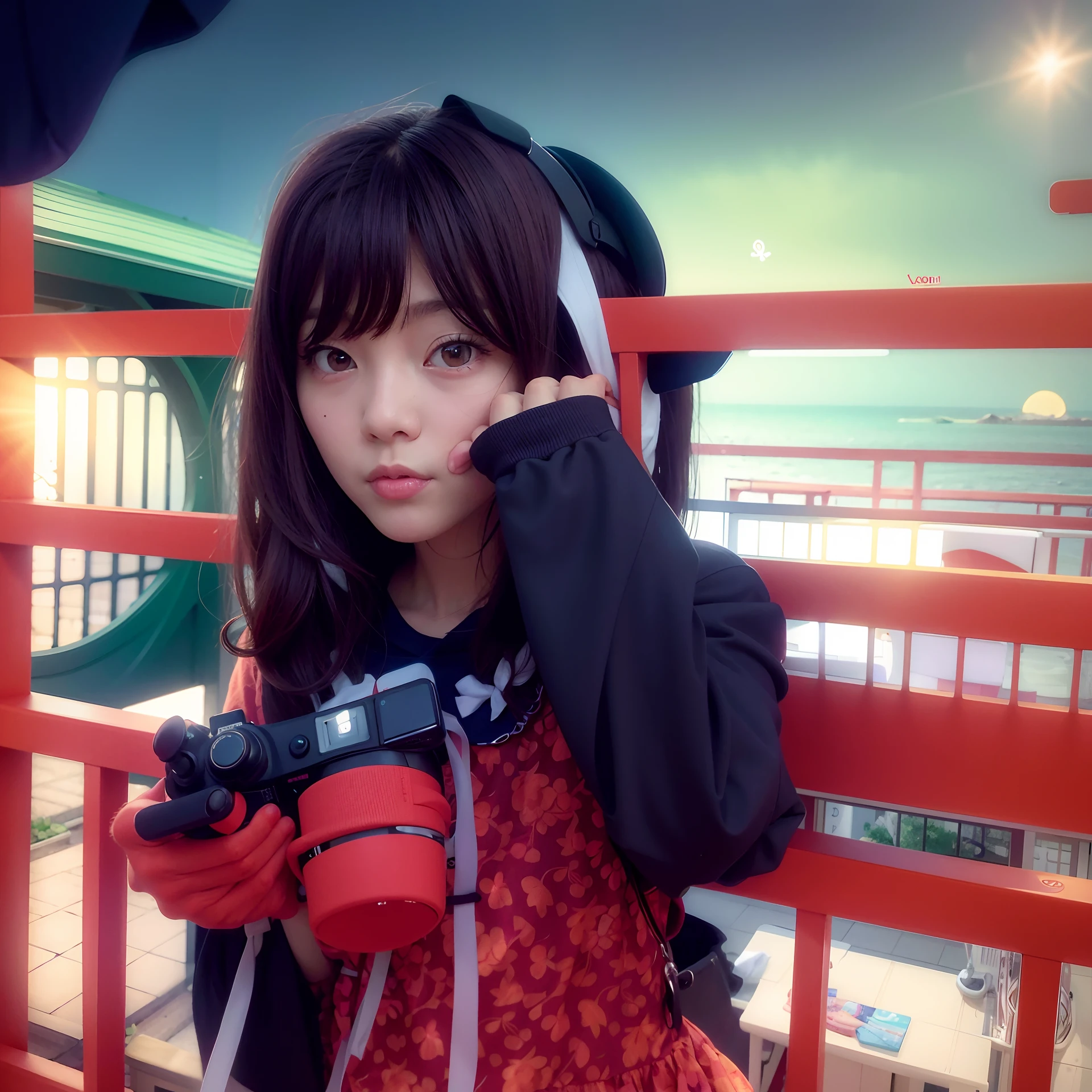 there is a woman taking a picture of herself with a camera, ulzzang, low quality photograph, 8k selfie photograph, anime style mixed with fujifilm, shikamimi, very very low quality picture, lofi girl, low quality photo, xintong chen, camera looking up at her, profile pic, junko enoshima, loli, naked