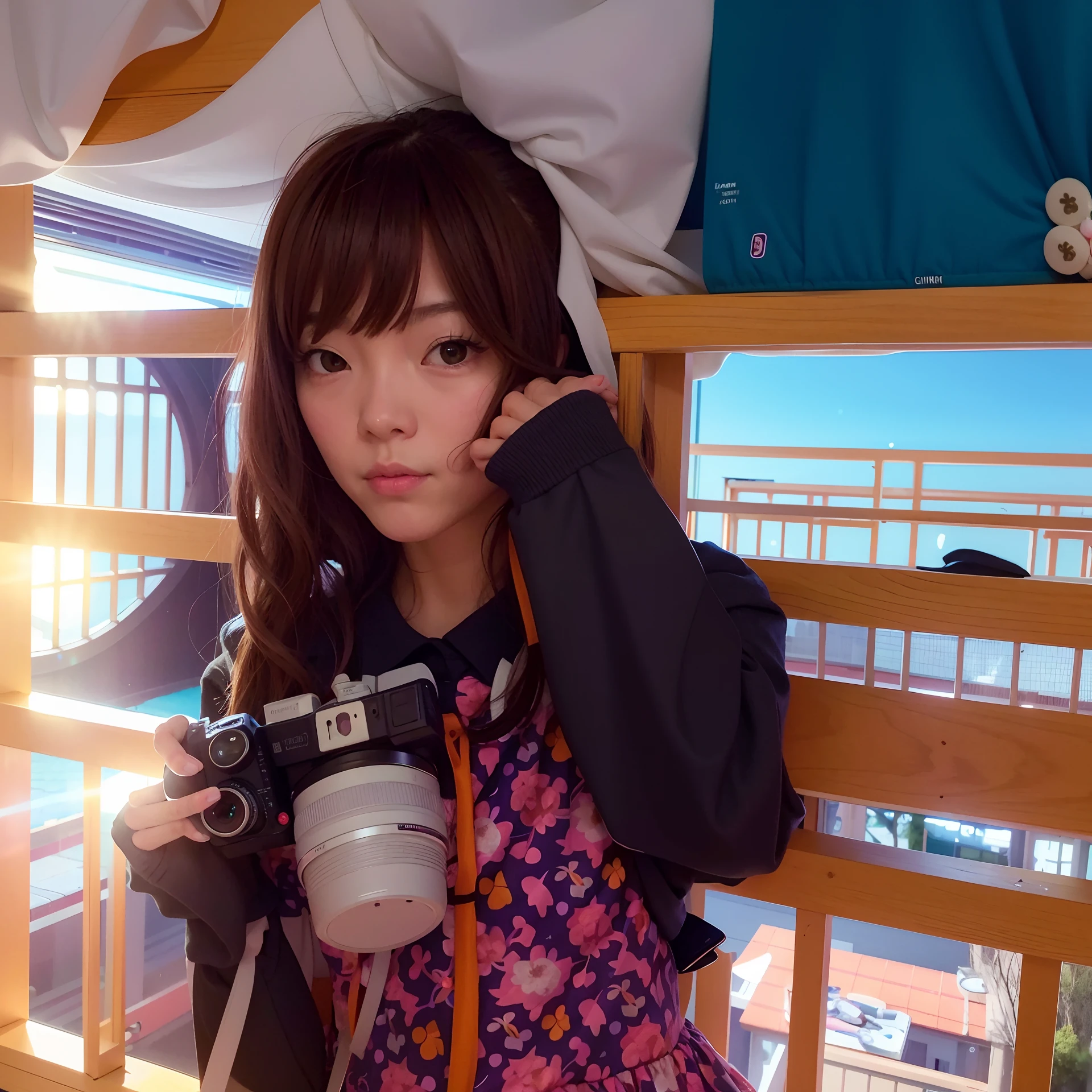 there is a woman taking a picture of herself with a camera, ulzzang, low quality photograph, 8k selfie photograph, anime style mixed with fujifilm, shikamimi, very very low quality picture, lofi girl, low quality photo, xintong chen, camera looking up at her, profile pic, junko enoshima, loli, naked