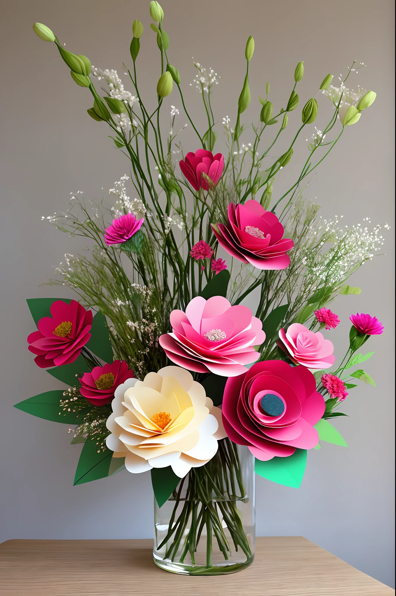 Paper and natural flower arrangement