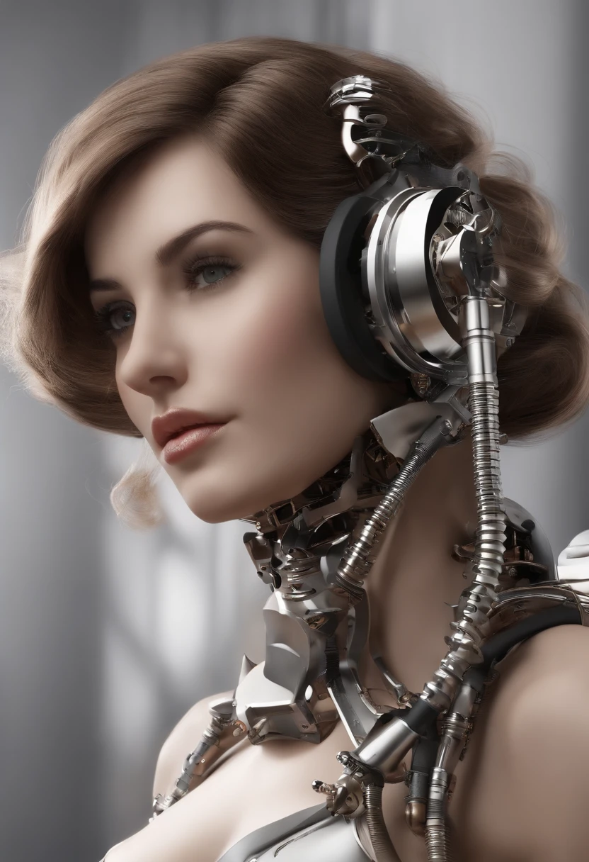 melhor qualidade, tmasterpiece, ultra-high resolution, Rendered with camera-like realism, fotografia real,(((( a mechanical girl)))),((sozinho)),(((corpo inteiroesbian))),((perfect facial features,rosto deliciado)),((rosto limpo)),((There's nothing else in the face)), altamente realistamente detalhado, Panoramic lighting effects, Fine, accurate shading representation, rendering by octane, 8K分辨率, Reveal vivid skin details, Representation of metallic materials, Representing vacuum tubes、Tubes for liquids、oil pressure gauges、tubos de vidro、Simule detalhes como medidores, Destaque para os detalhes das engrenagens, realismo efeito de luz, Face the public eye,Mechanical components, The mechanical spine is fixed to the back, Mechanical fixation attached to the neck,