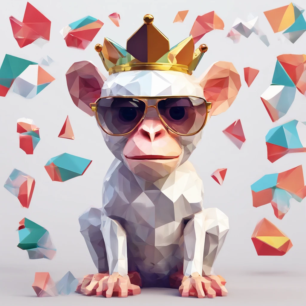 Perfect alignment, Cute little monkey in jacket,Crystal Vase,Rose flower, Wearing sunglasses, cheerfulness, Standing position, Abstract beauty, Centered, Looking at the camera, Facing the camera, Approaching perfection, Dynamic, Highly detailed, Smooth, Sharp Focus, 8K, hight resolution, Illustration, art by carne griffiths and wadim kashin, White background、Colorful Sunglasses、Crown a baseball cap