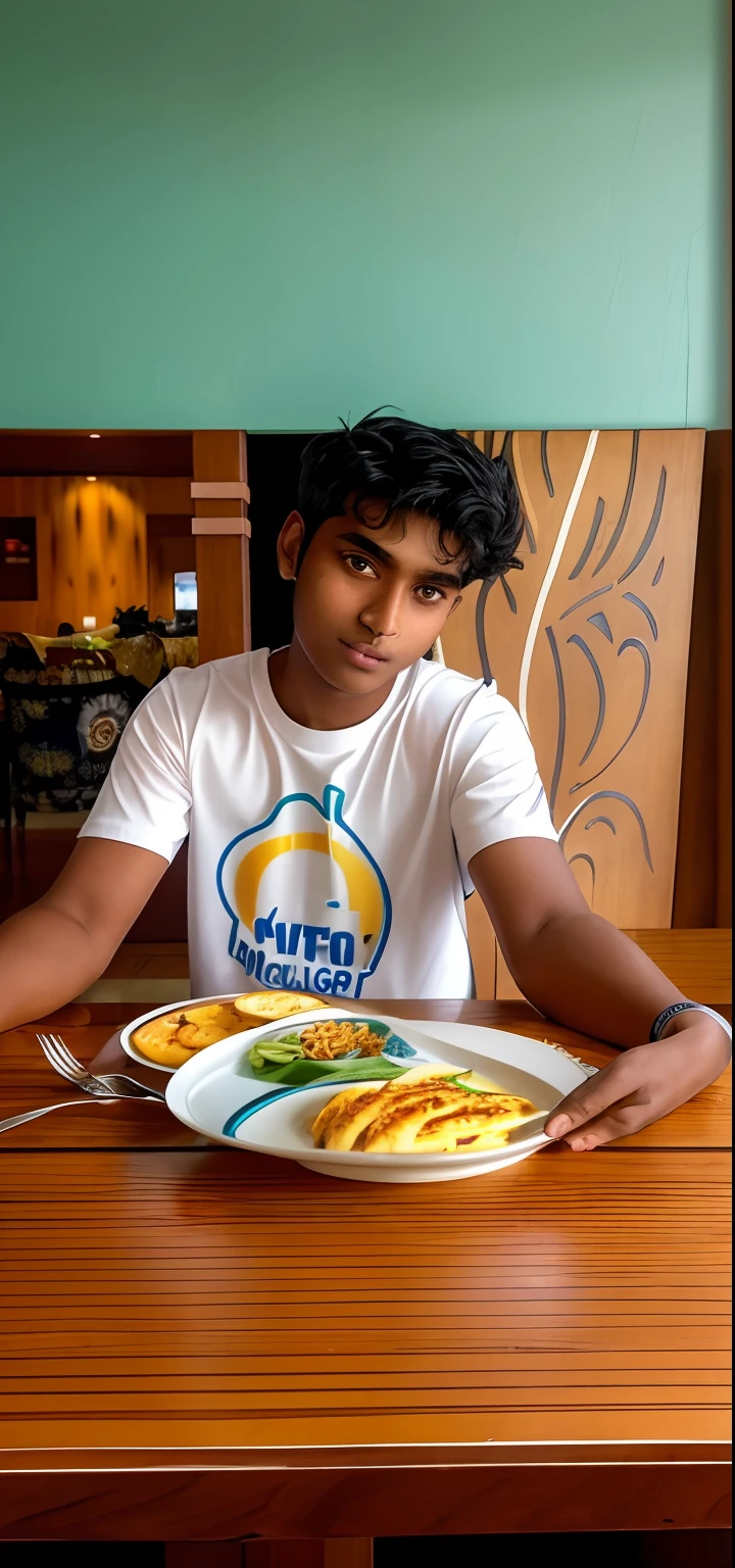 there is a young man sitting at a table with a plate of food, jayison devadas style, profile picture 1024px, jayison devadas, profile pic, ayan nag, candid picture, around 1 9 years old, profile picture, by John Luke, he is about 20 years old, he is about 2 0 years old