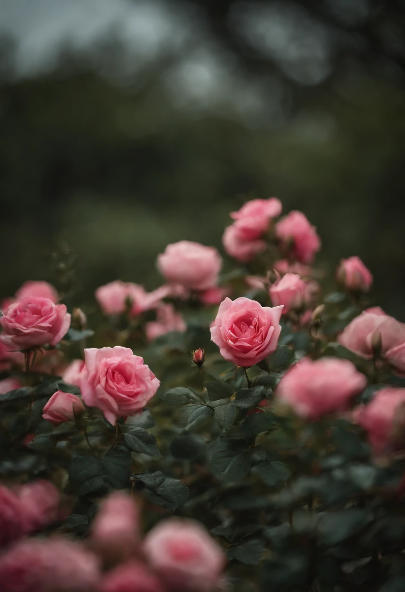 campo de rosas na cor preta molhadas pela chuva