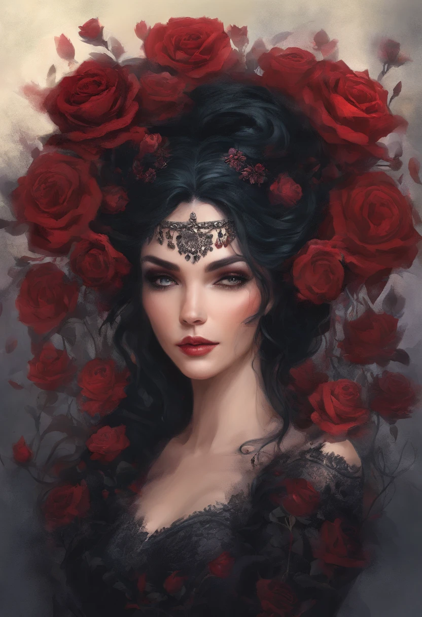 The background is dark，There is a red rose on fire in the middle，Red roses on fire，Sad，The glass shattered，Love is broken