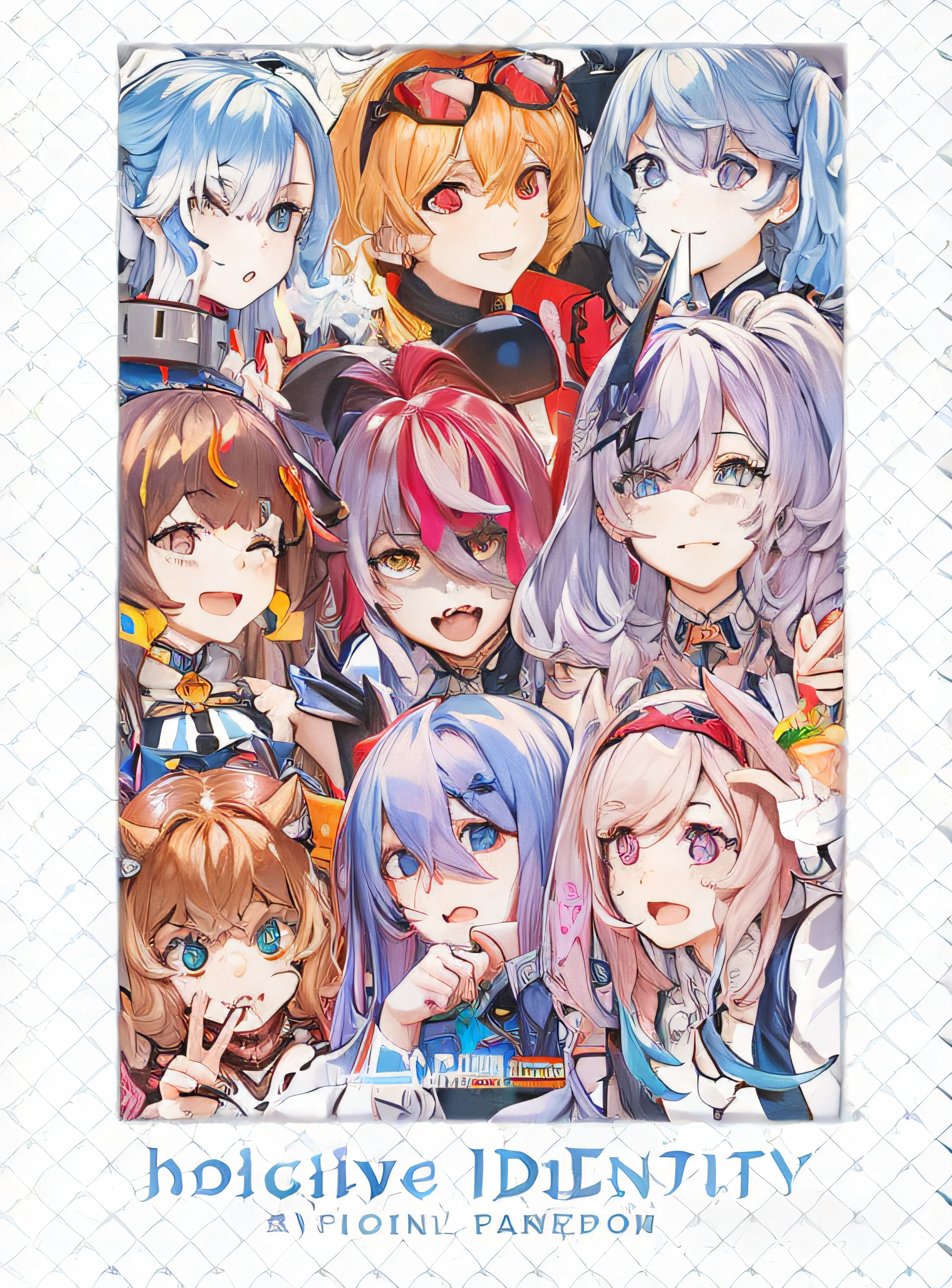 anime poster of a group of girls with different colored hair, crisp clear rpg portrait, hololive, official artbook, portrait n - 9, artbook artwork, epic light novel art cover, kantai collection style, ssss.gridman, macross delta splash art, ddlc, full art, kawacy, no type, girls frontline style, from arknights