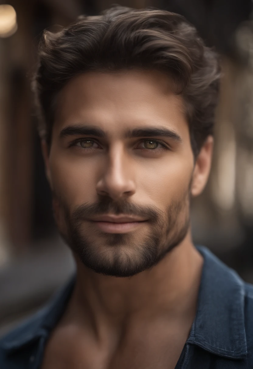 Fotografia do rosto de um homem sorrindo, usa uma blusa preta, busto muito pesado, cabelo curto, look-at-camera, symmetric eyes, fotorrealista, Cineasta, Rastreamento de rotas, specular illumination, Volumetric light for the face, Path traced by the hair, visible shadows, intrincado, elaborar, Hiper realista