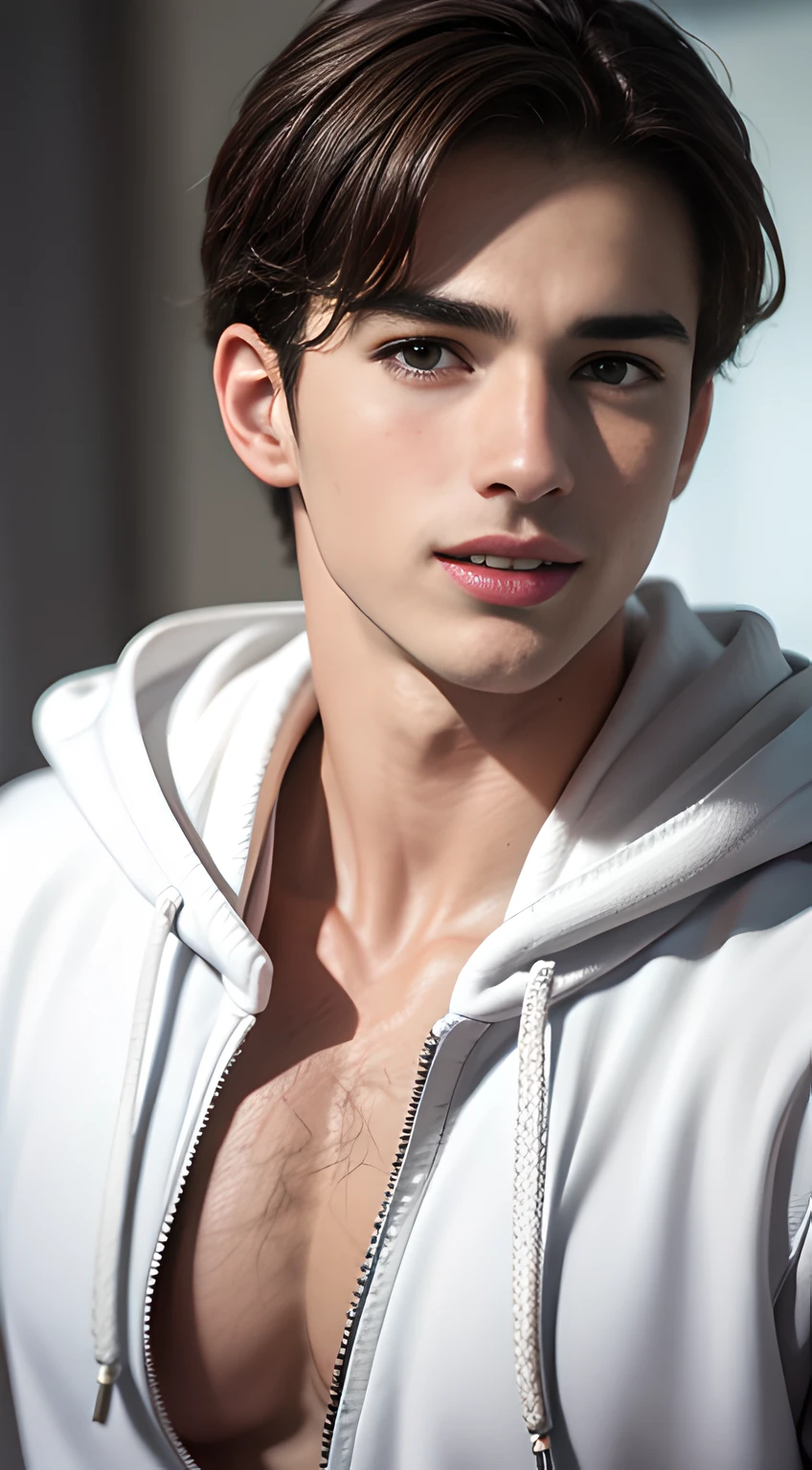 ((Men only)), ((head shot)), (face only), ((white hoodie)), (showing cleavage), Pietro Boselli, (handsome muscle man in his 20s), (Big smile), (detaile: 1 in 1), Natural muscles, HIG quality, beautidful eyes, (Detailed face and eyes), (Face、: 1 / 2), Noise, Real Photographics、... ....................................................................................................................PSD, Sharp Focus, High resolution 8K, realisitic & Professional Photography, 8K UHD, Soft lighting, High quality, Film grain, FujifilmXT3