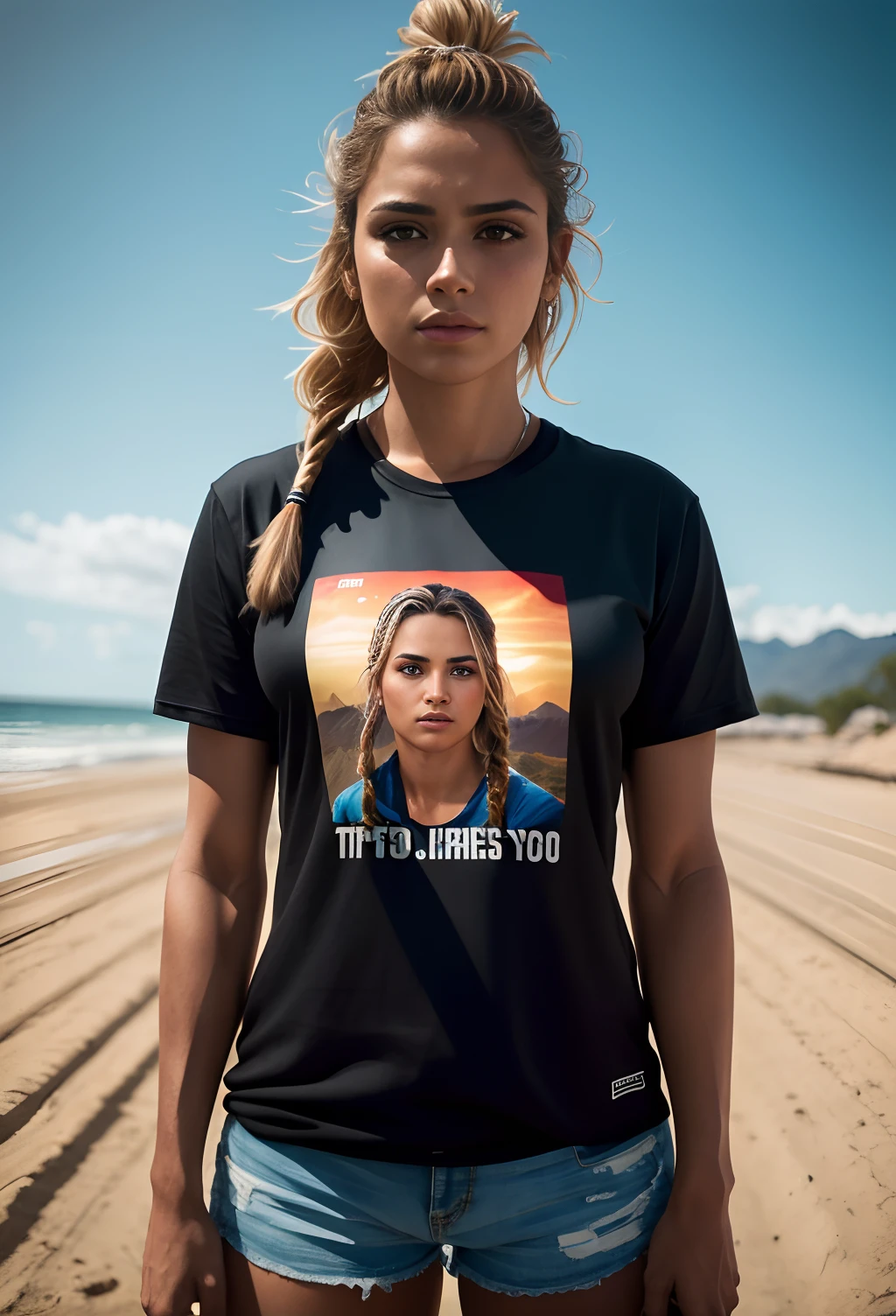 linda mulher, (hair stuck in braid), ((magro, pequeno)), em traje basico ((Camiseta (camiseta) Longas)) (shorts apertado) fotografiarrealista, fotografia, obra-prima, realista, Realismo, renderizado, Alto contraste, digital art photographyrealistic trend on Artstation 8k HD high definition detailed realistic, detalhado, textura da pele, hiper detalhado, Textura realista da pele, armadura, melhor qualidade, ultra high-resolution, (fotografiarrealista: 1.4), alta resolução, detalhado, fotografia crua, sharp re, by Lee Jeffries Nikon D850 Film Stock Photography 4 Kodak Portra 400 Camera Lens F1.6 rich colors realistic texture hyper realistic dramatic lighting unrealengine trending on artstation cinestill 800, .RAW
