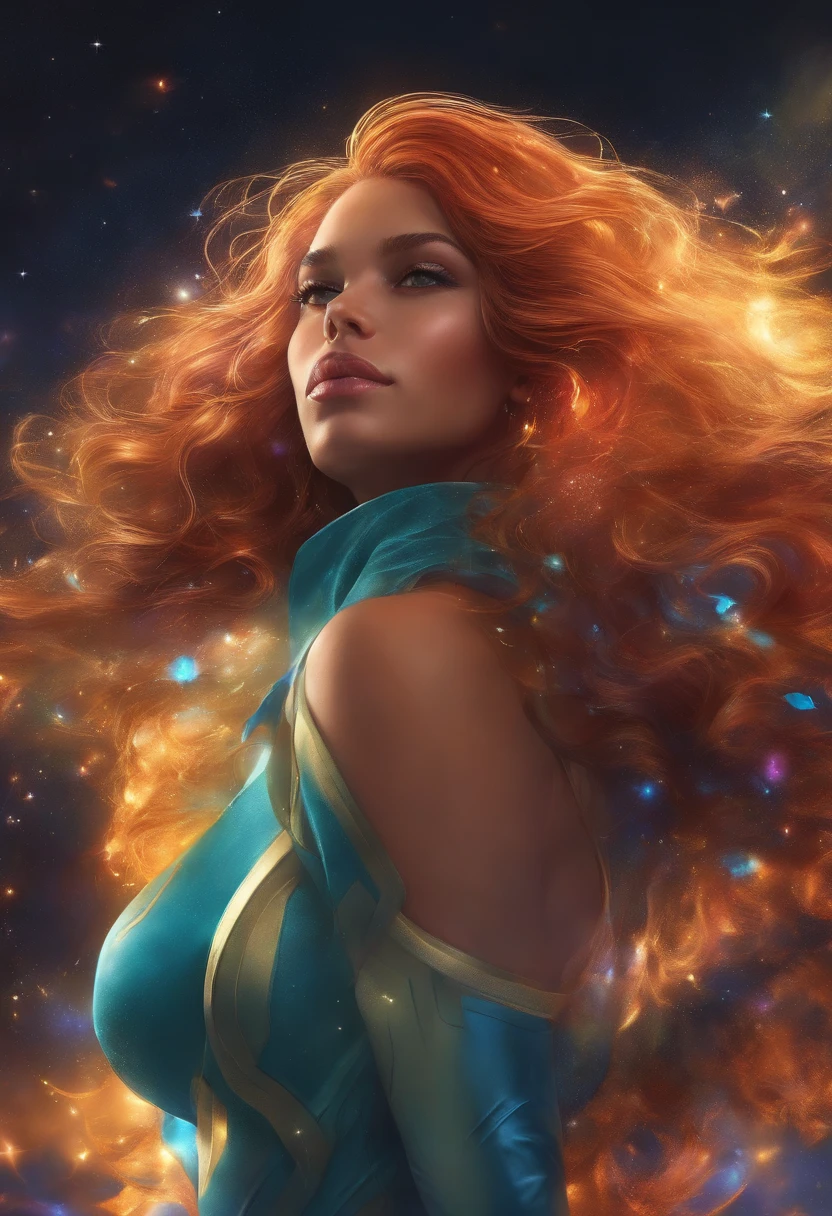 Close-up de uma mulher com cabelo colorido e colar, Anime Girl with Cosmic Hair, vitalidade suave de Ross, obra no estilo Guvez, estilo de arte de fantasia, colorido], estilo de fantasia vibrante, Ross cartoon cheio de vitalidade, universo e colorido, Guweiz, Arte de fantasia digital colorida, estilo de arte impressionante, Estilo anime bonito, pele branca, Roupas do Hulk